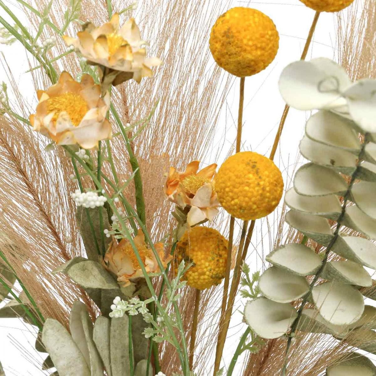 Kunstblumenstrauß Kunstblumen Craspedia Dekobund Eukalyptus Federgras günstig online kaufen