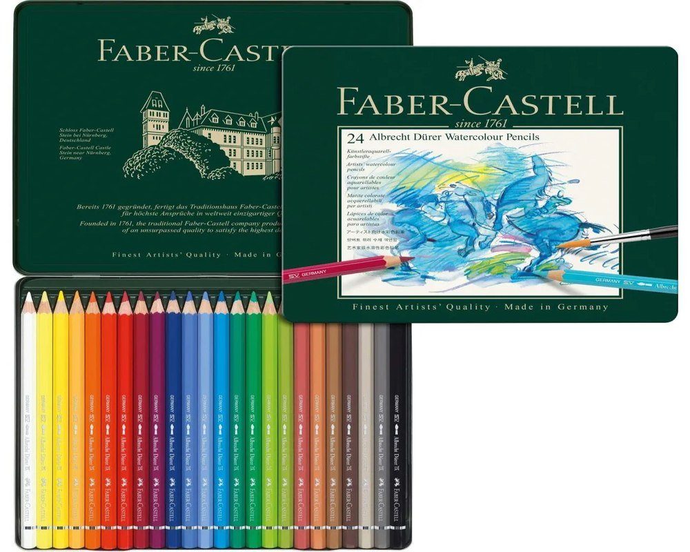 Faber-Castell Buntstift 24 Albrecht Dürer Watercolour Pencils Aquarellstifte Metalletui, (Stifte-Set, 25-tlg), wasservermalbar, Sekuralverleimung