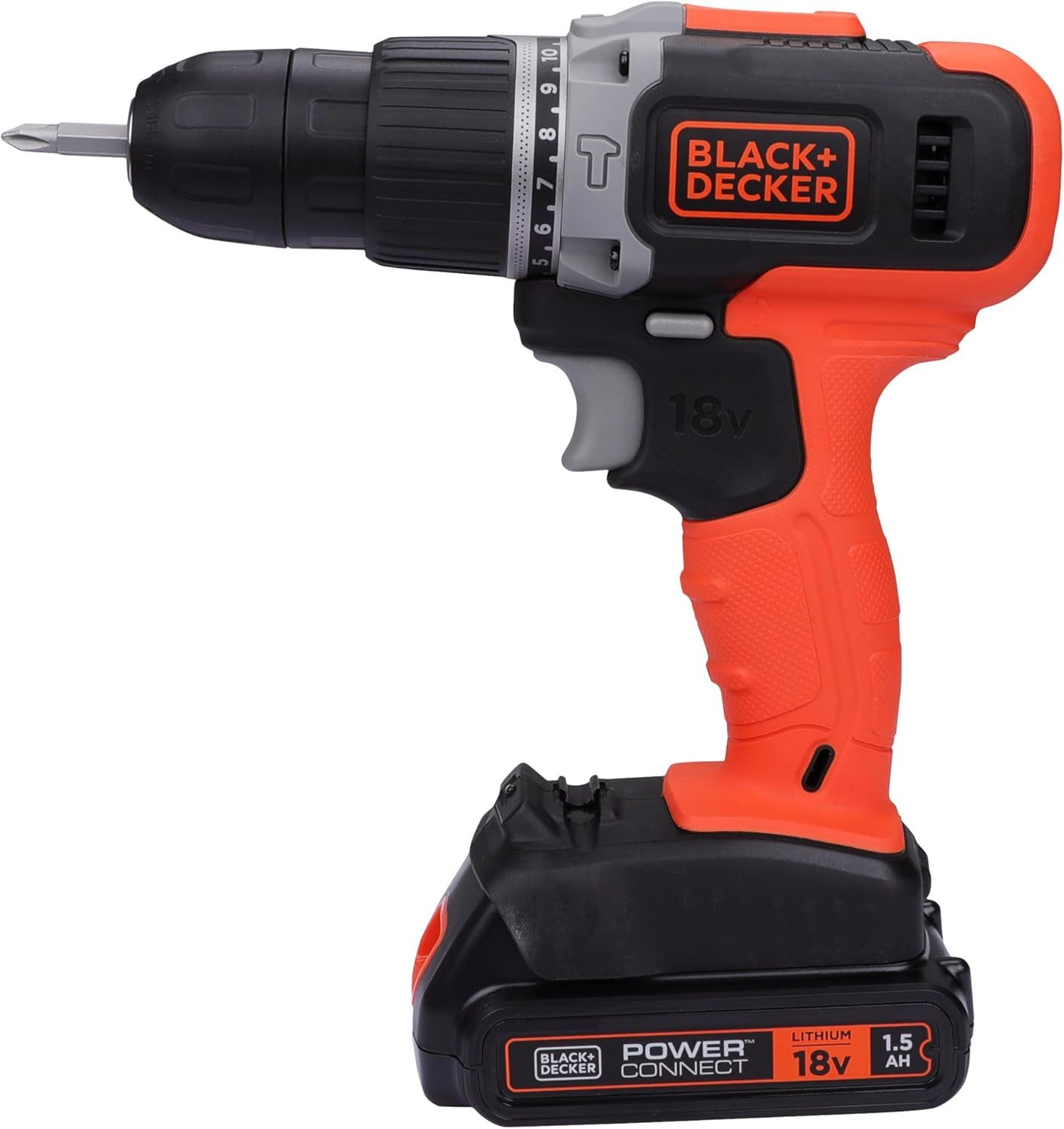 Black + Decker Akku-Schrauber Akku Schlagbohrschrauber Akkuschrauber 18V - 1,5Ah 2-Gang, (1-tlg)