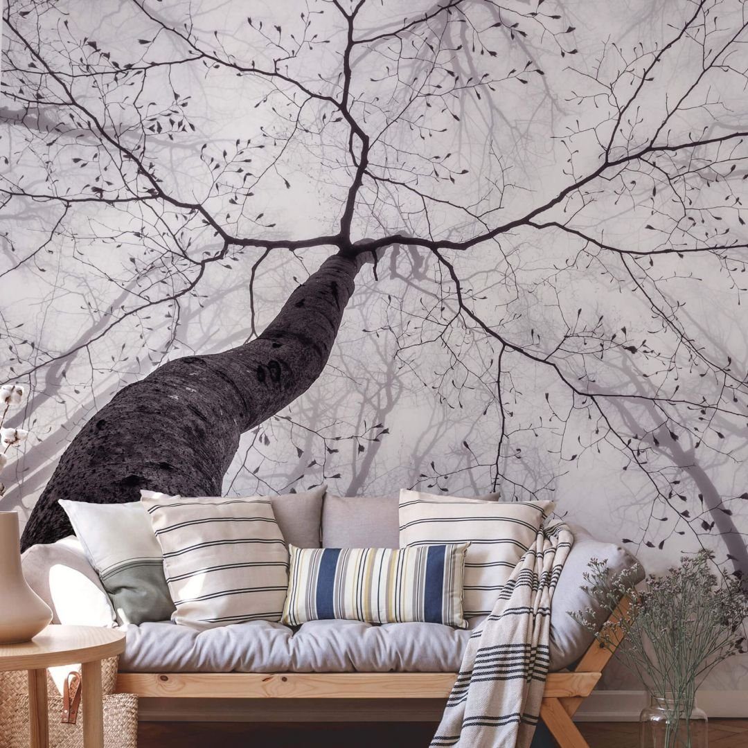 K&L Wall Art Fototapete XXL Tapete Blick in die Baumkronen Waldtapete Natur, Wohnzimmer Wandbild modern