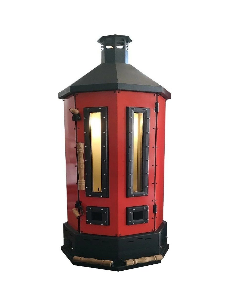 Xlmoebel Holzkohlegrill Roter Edelstahl Gartenofen mit Glas, stilvoll und langlebig, Einzelteil, Gartenofen 90 x 97 x 260 cm, Made in Europa