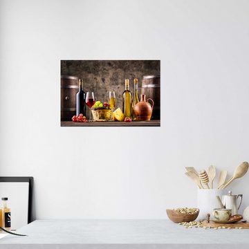 Posterlounge Wandfolie Editors Choice, Wein, Trauben, Fässer und Käse, Küche Rustikal Fotografie