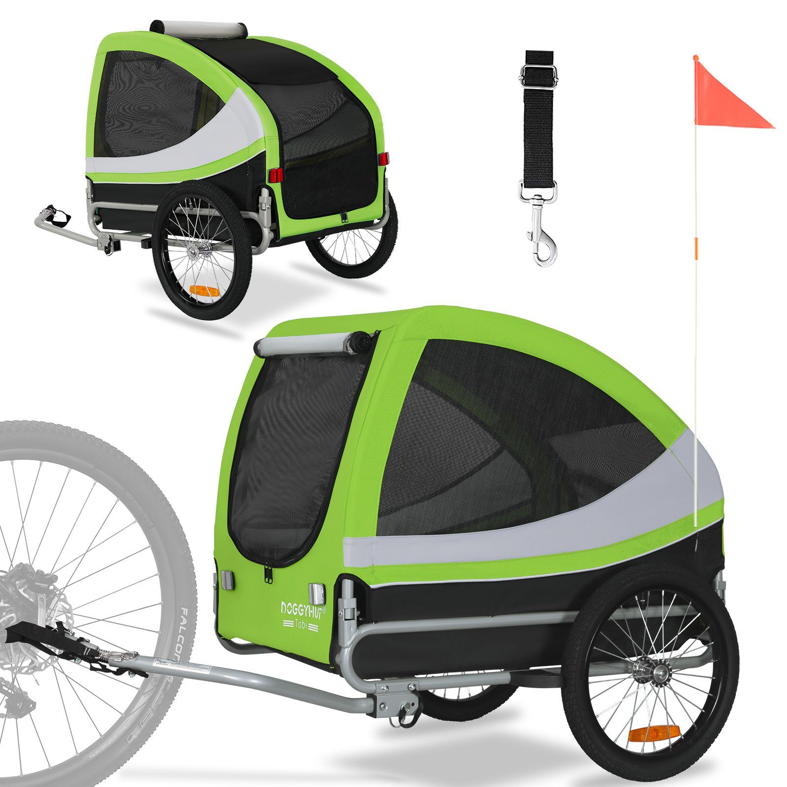 TIGGO Fahrradhundeanhänger DOGGYHUT® "Tobi" LARGE Hundefahrradanhänger Fahrradanhänger, Geeignet für mittelgroße und große Hunde