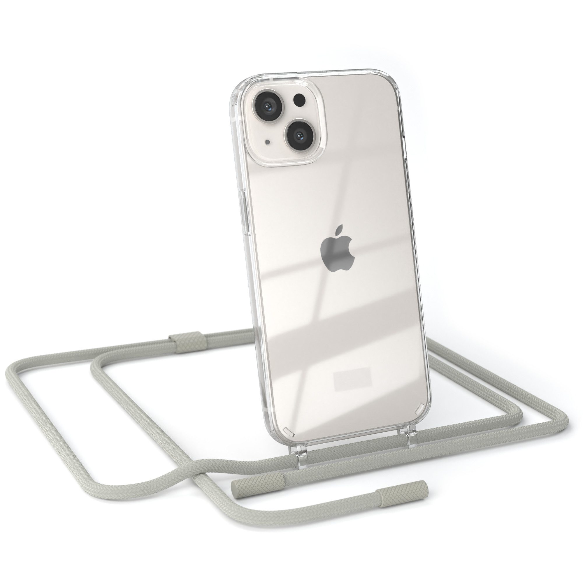 EAZY CASE Handykette Silikon Kette Unifarbe für Apple iPhone 13 6,1 Zoll, Schutzhülle zum Umhängen Hülle mit Umhängeband Kettenhülle Grau Taupe