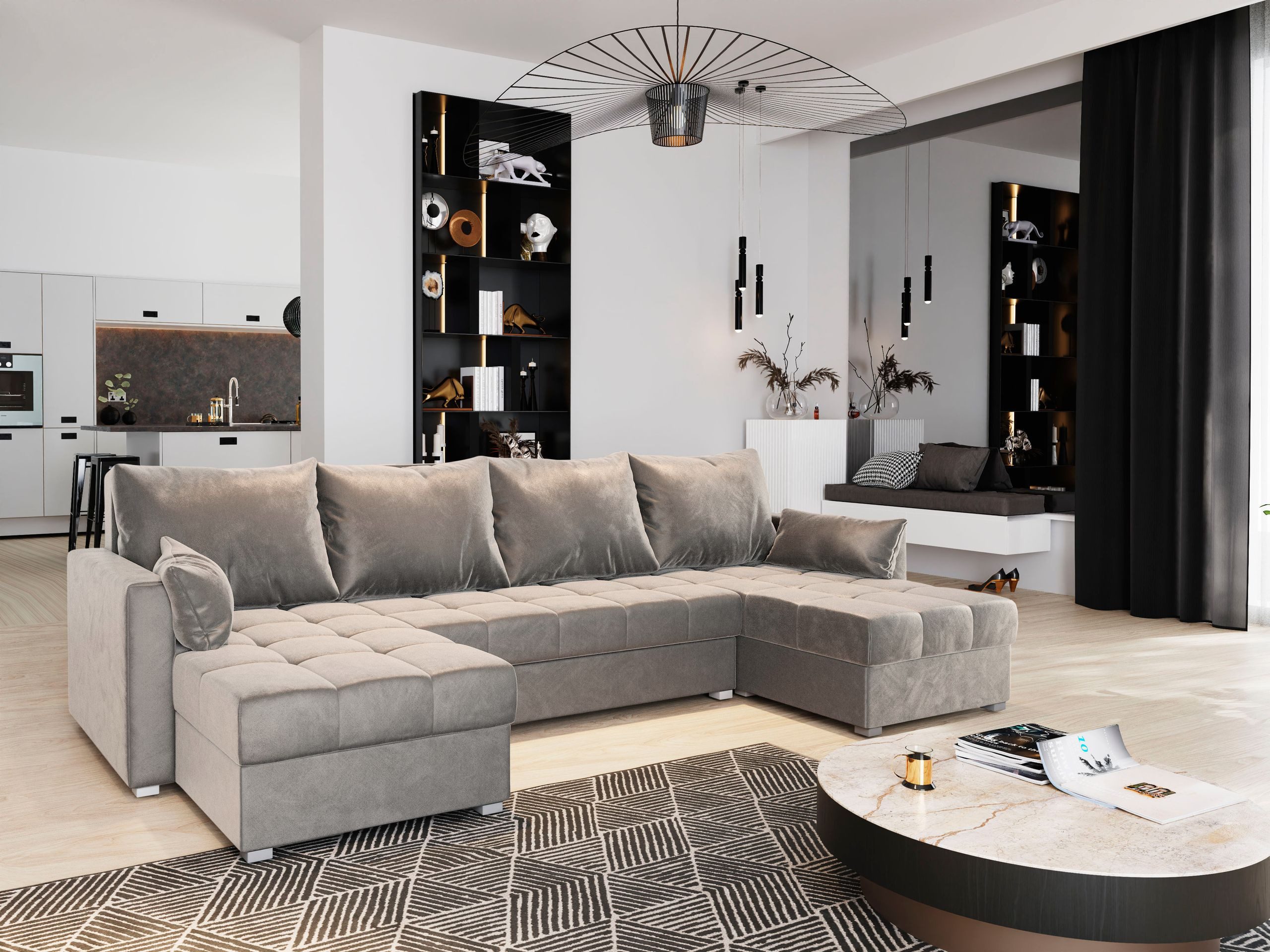 Masseno Ecksofa NAKO mit Schlaffunktion U-Form, Sofa mit Bettkasten