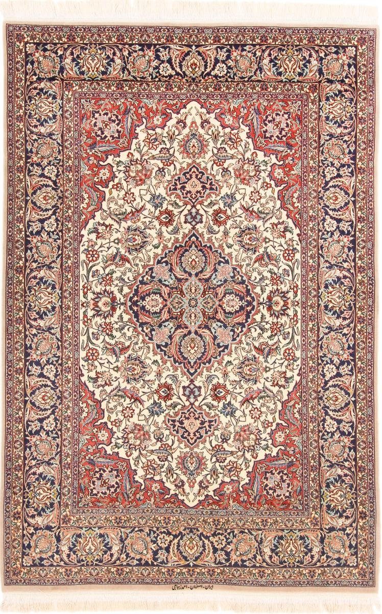 Orientteppich Isfahan Seidenkette 139x210 Handgeknüpfter Orientteppich, Nain Trading, rechteckig, Höhe: 6 mm