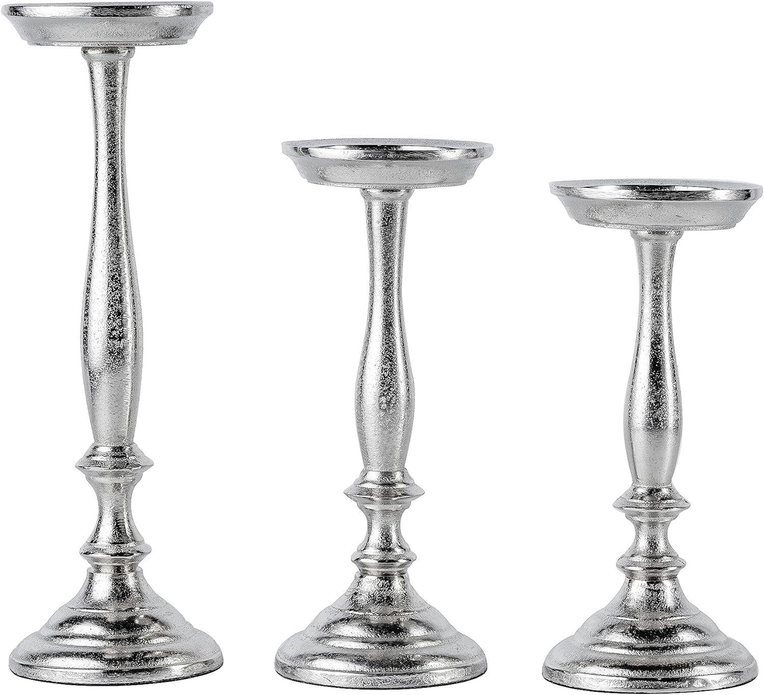 Kerzenständer Kerzenständer 3er Set Silber Deko Stumpenkerzen - H 24, 26 und 33 cm