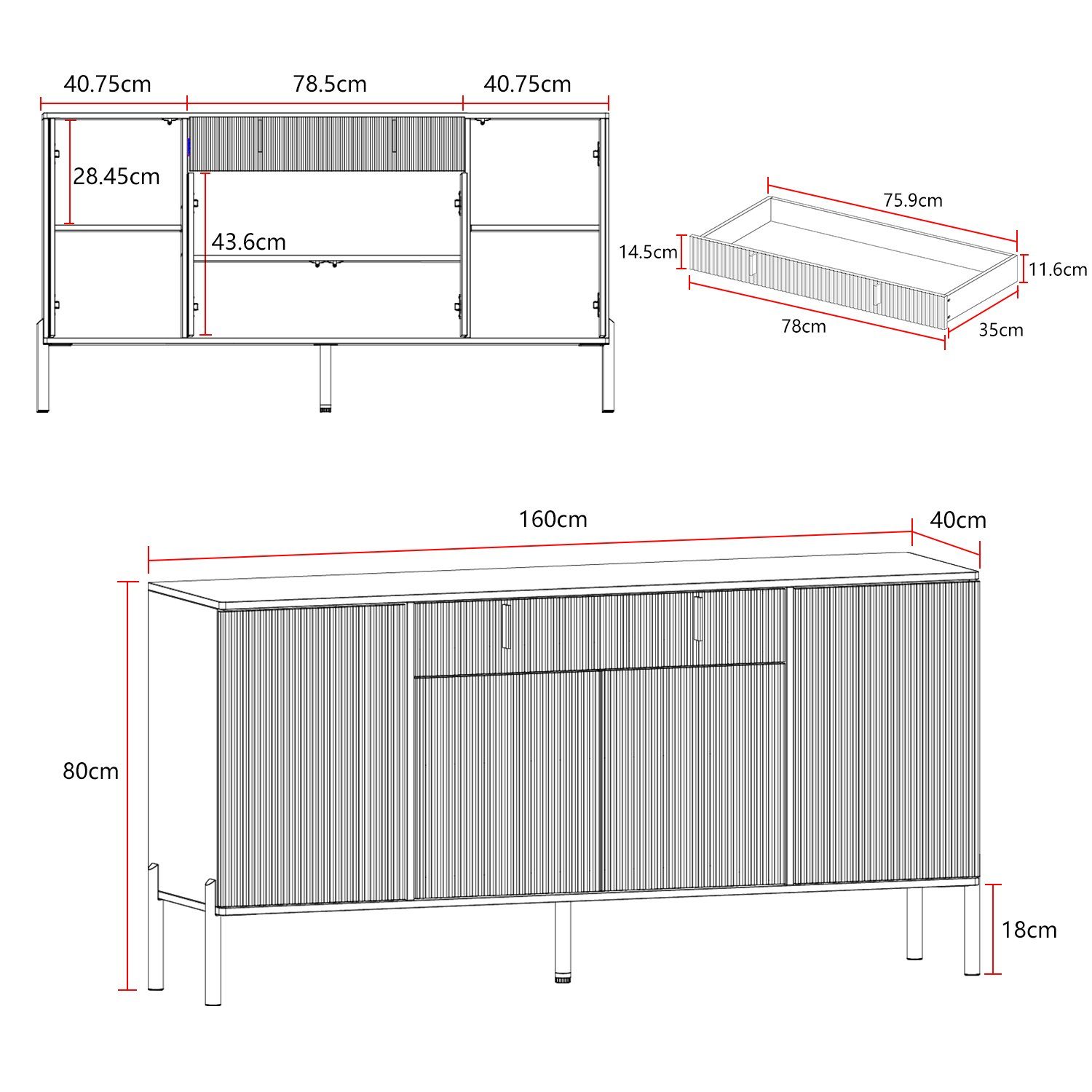 FUFU&GAGA Sideboard Komodenschrank mit 4 Türen und 1 Schublade – Bild 5 von 5