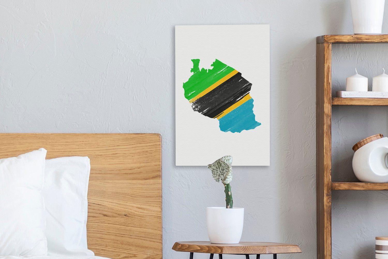 OneMillionCanvasses® Leinwandbild Karte von Tansania cm Flagge, fertig bespannt Zackenaufhänger, St), (1 inkl. 20x30 Leinwandbild mit Gemälde