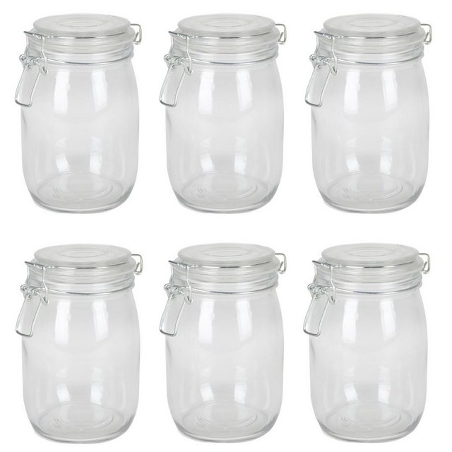 BURI Vorratsdose “6x Drahtbügelglas 0,95L Eimachgläser Einweckglas Vorratsglas Marmeladengläser”, Glas