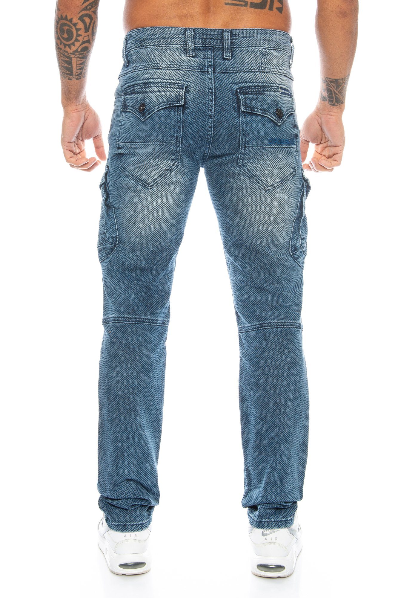 Cipo & Baxx Cargojeans Herren im Design Ausgefallenes weicher Cargo Cargo und stylischen blau Stoffmuster Jeans Tragekomfort Hose