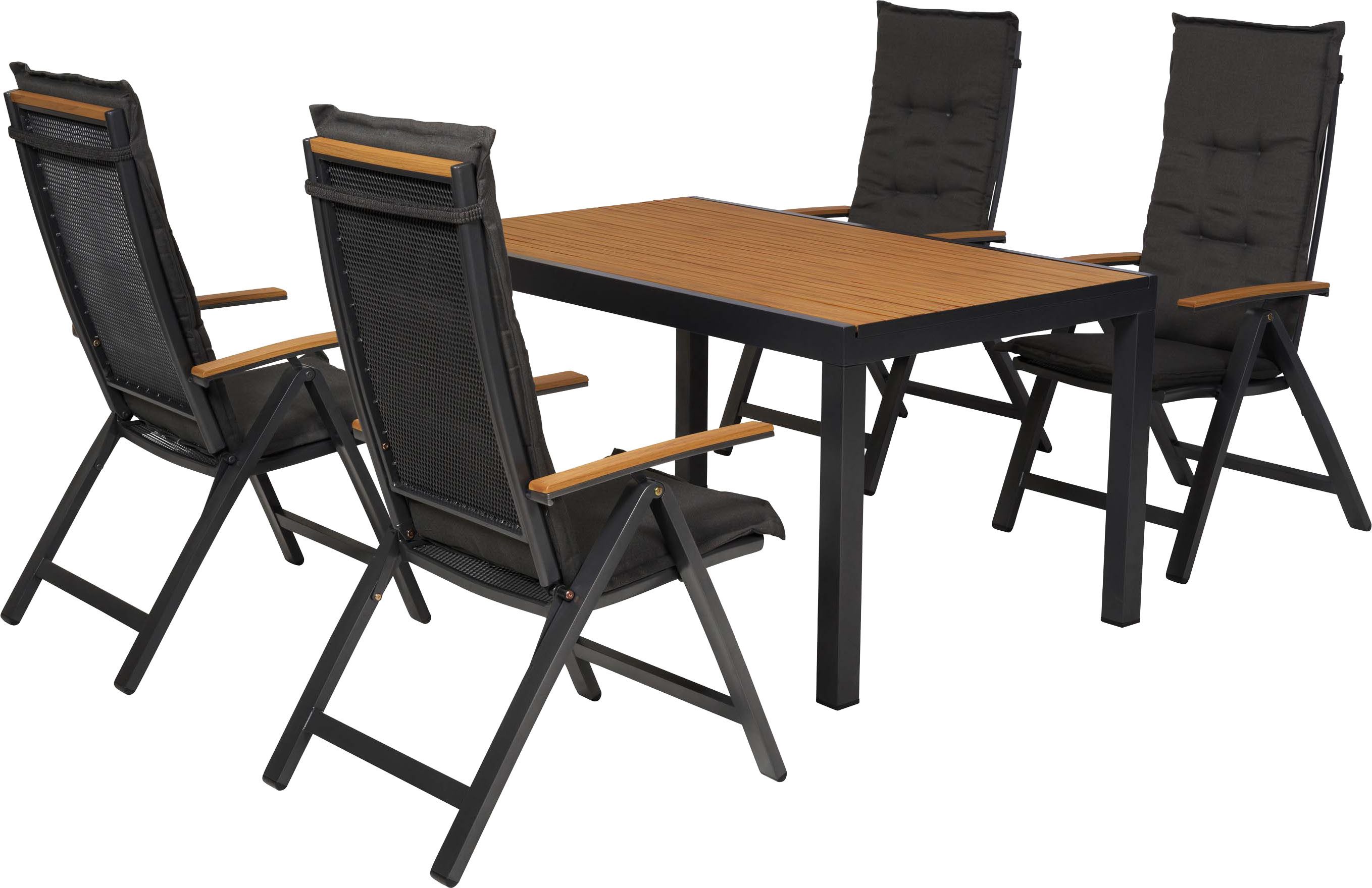 MERXX Garten-Essgruppe Itanos, (Set, 9-tlg), inkl. 4 Klappsessel, 4 Auflagen, 1 Tisch