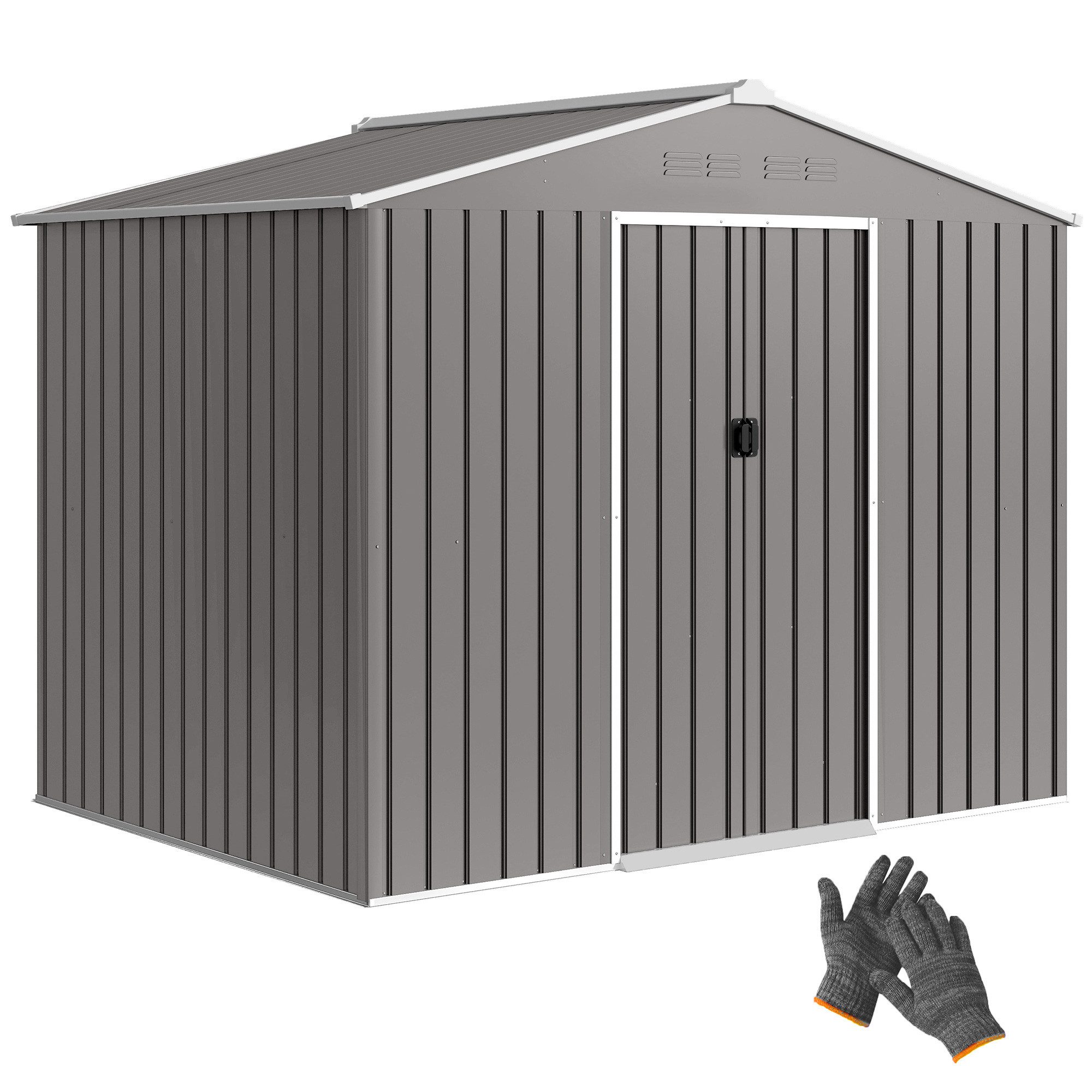 MC Star Gartenhaus 2,3 x 1,7 m großer Gartenschuppen aus Stahl mit Lüftungsöffnungen, (und doppelter Schiebetür, Holzoptik)
