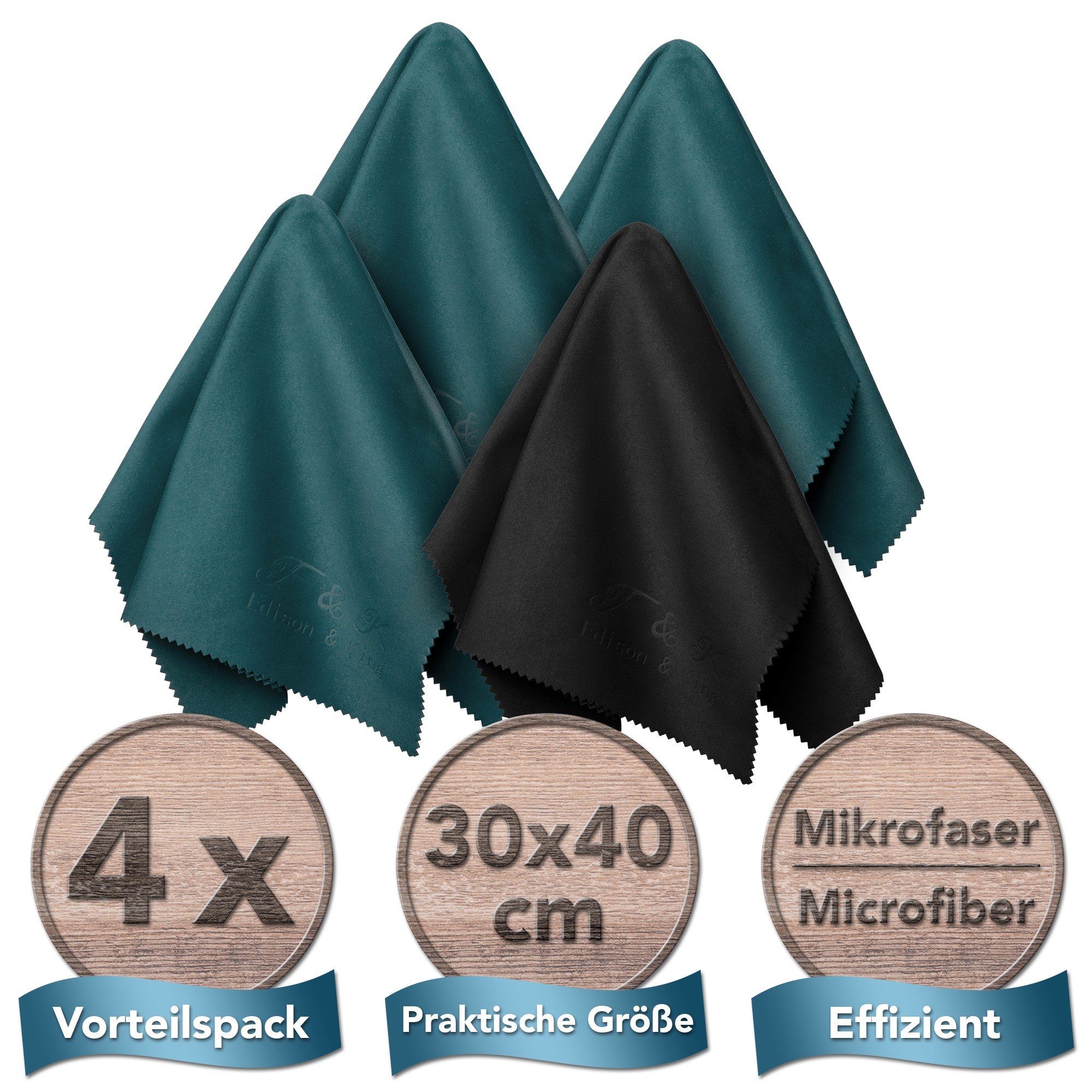 Edison & King 4x cm, weiche extra (Microfaser, Mix Mikrofasertuch Pack, 30x40 XXL Petrol 4er Mikrofasertücher) Brillenputztücher