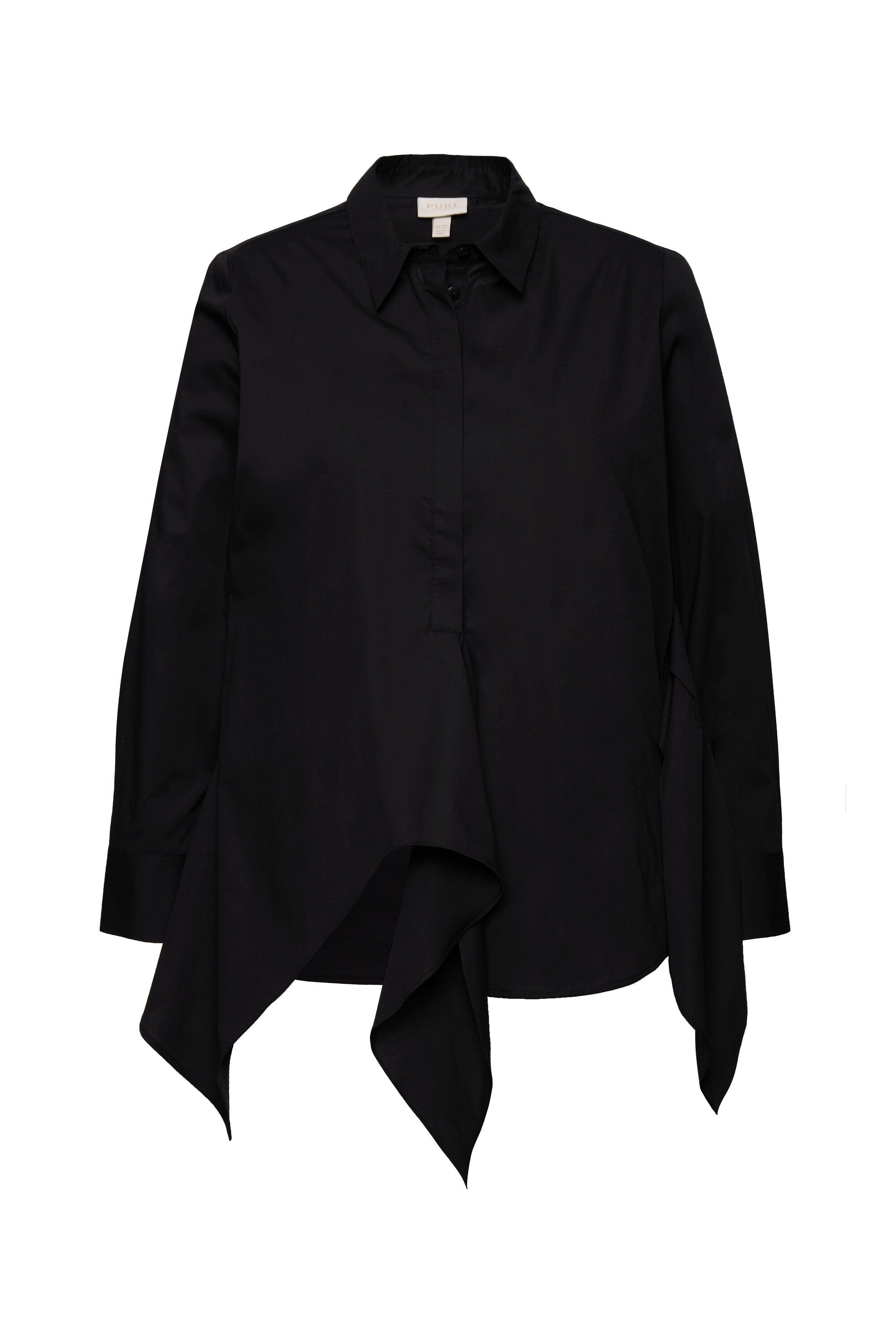 Ulla Popken Hemdbluse Bluse drapiert Hemdkragen Langarm Biobaumwolle