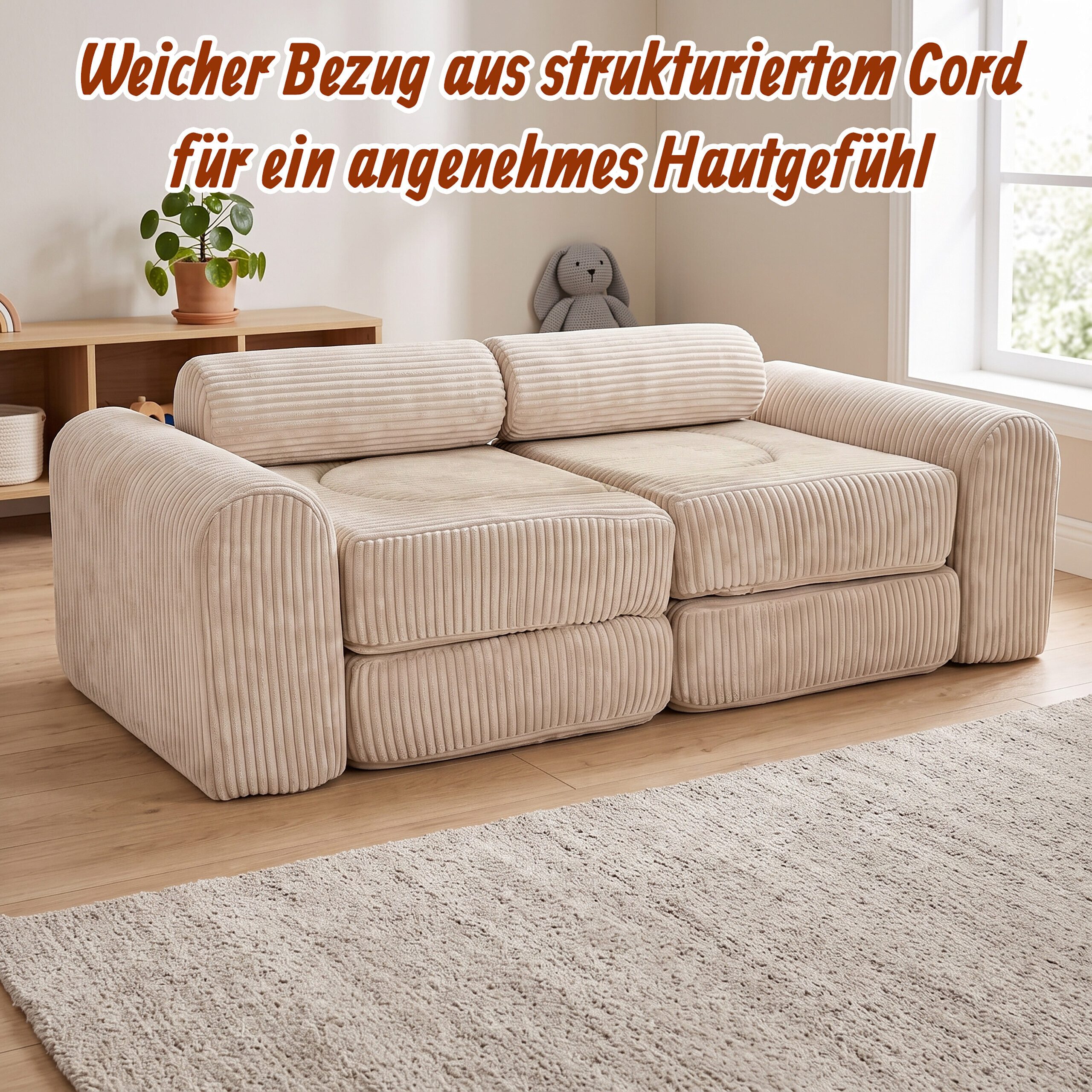 relaxdays Kindersofa 10-tlg. Kinder Spielsofa modular, 10 Teile, Beige – Bild 2 von 5
