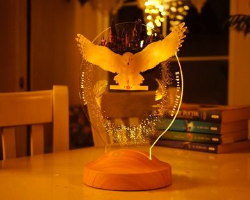 Geschenkelampe Nachttischlampe Hedwig Hogwarts Harry Potter Eule mit 3D Vision Nachtlicht für Kinder, Leuchte 7 Farben fest integriert, Geburtstagsgeschenk für Freunde, Babys, Mädchen, Jungen, HP Fans