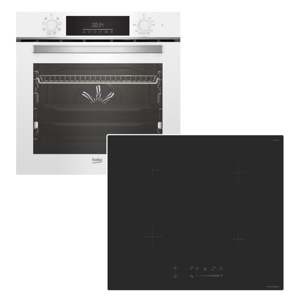 BEKO Backofen-Set Beko Backofen SteamShine weiß + keenberk Induktionskochfeld BlackMatt, mit 1-fach Teilauszug, Steam Clean