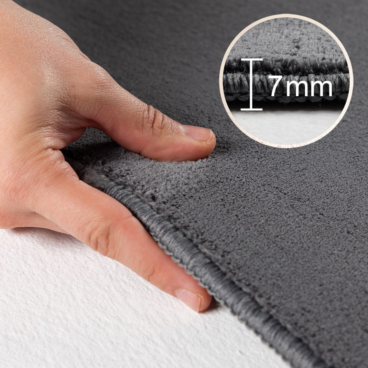 KADIMA DESIGN Teppich LECH Wohnzimmer Waschbar Schlafzimmer Wohnzimmerteppich Esszimmer Uni, Läufer, Höhe: 9 mm, Grau, 60x110 cm, Esszimmerteppich Fußbodenheizu – Bild 4 von 5