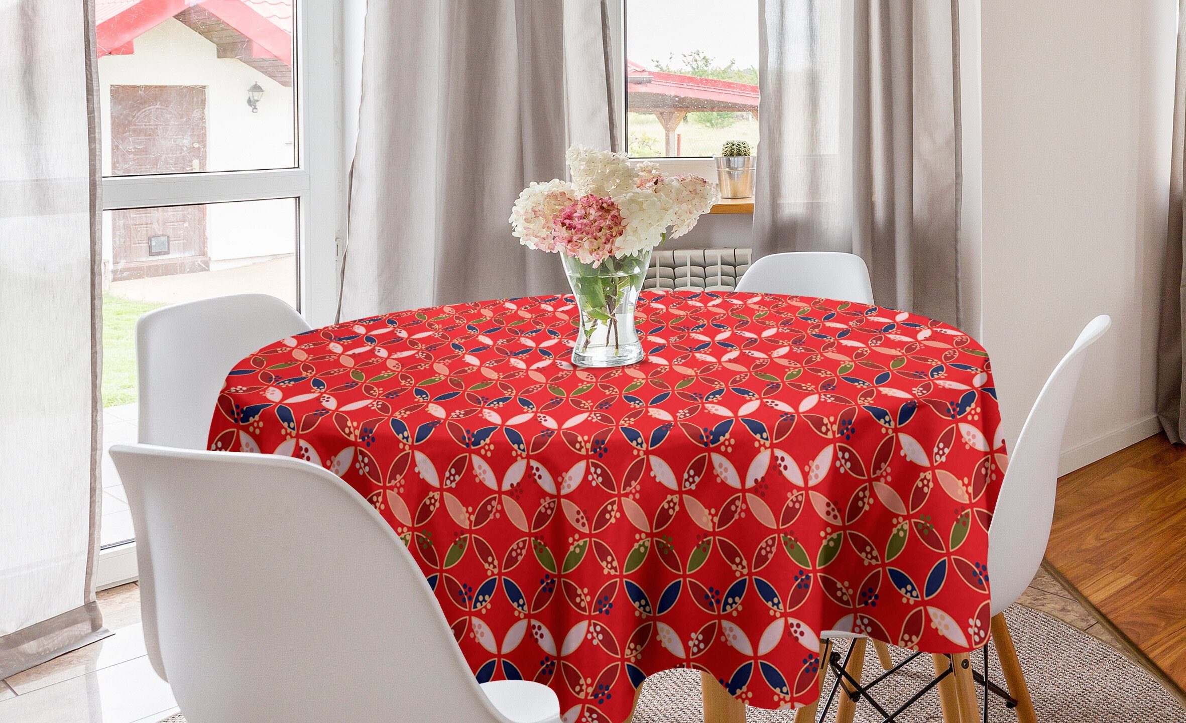 Abakuhaus Tischdecke Kreis Tischdecke Abdeckung für Esszimmer Küche Dekoration, Abstrakt Japanische Blütenblätter