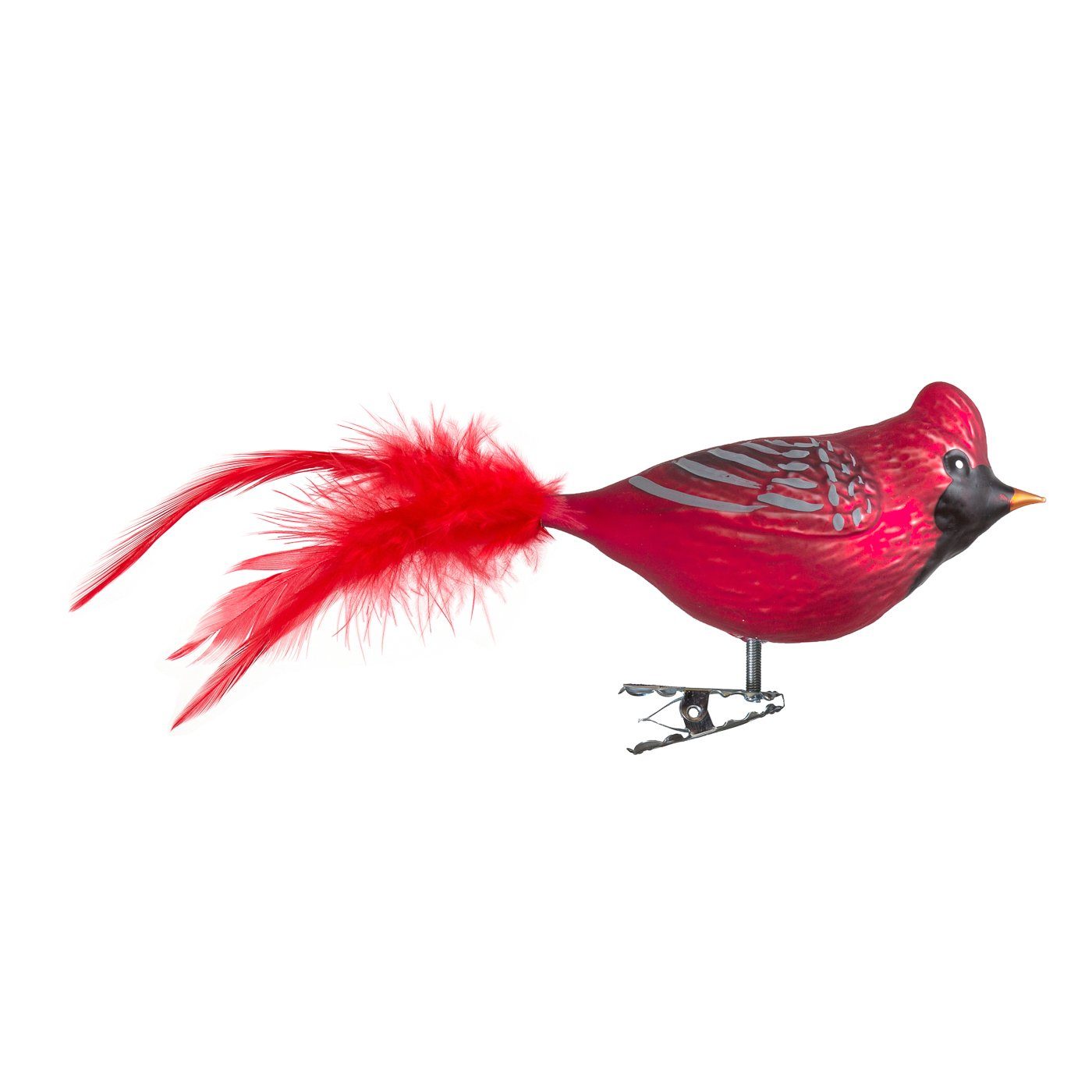 roter Glass Kardinal mit Birds handdekoriert, Herstellung Naturfeder, of mundgeblasen, eigener aus Glasvogel Christbaumschmuck
