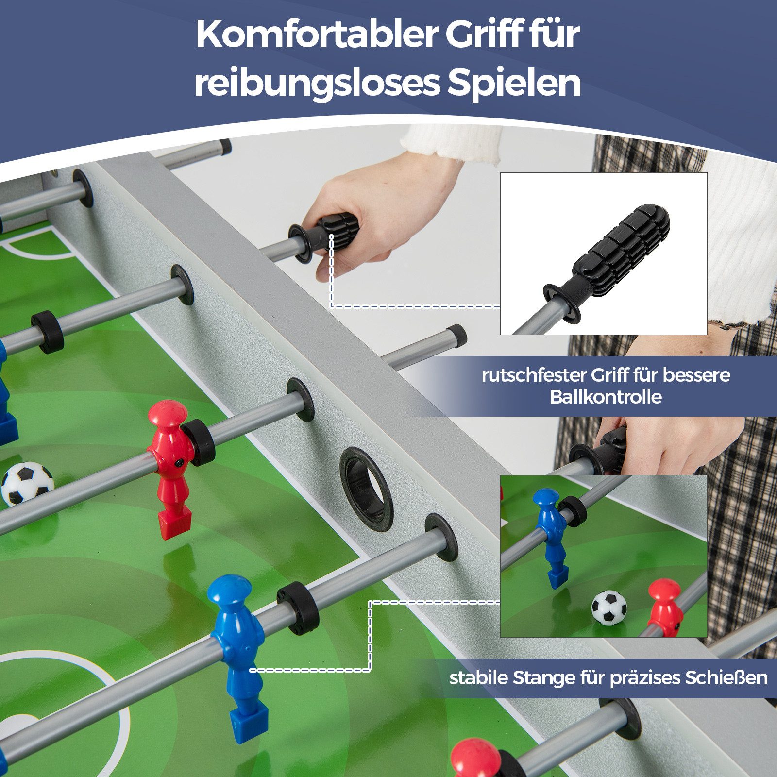 COSTWAY Kickertisch (1-tlg), für Kinder, aus Holz, mit 2 Fußbällen & 18 Spielern