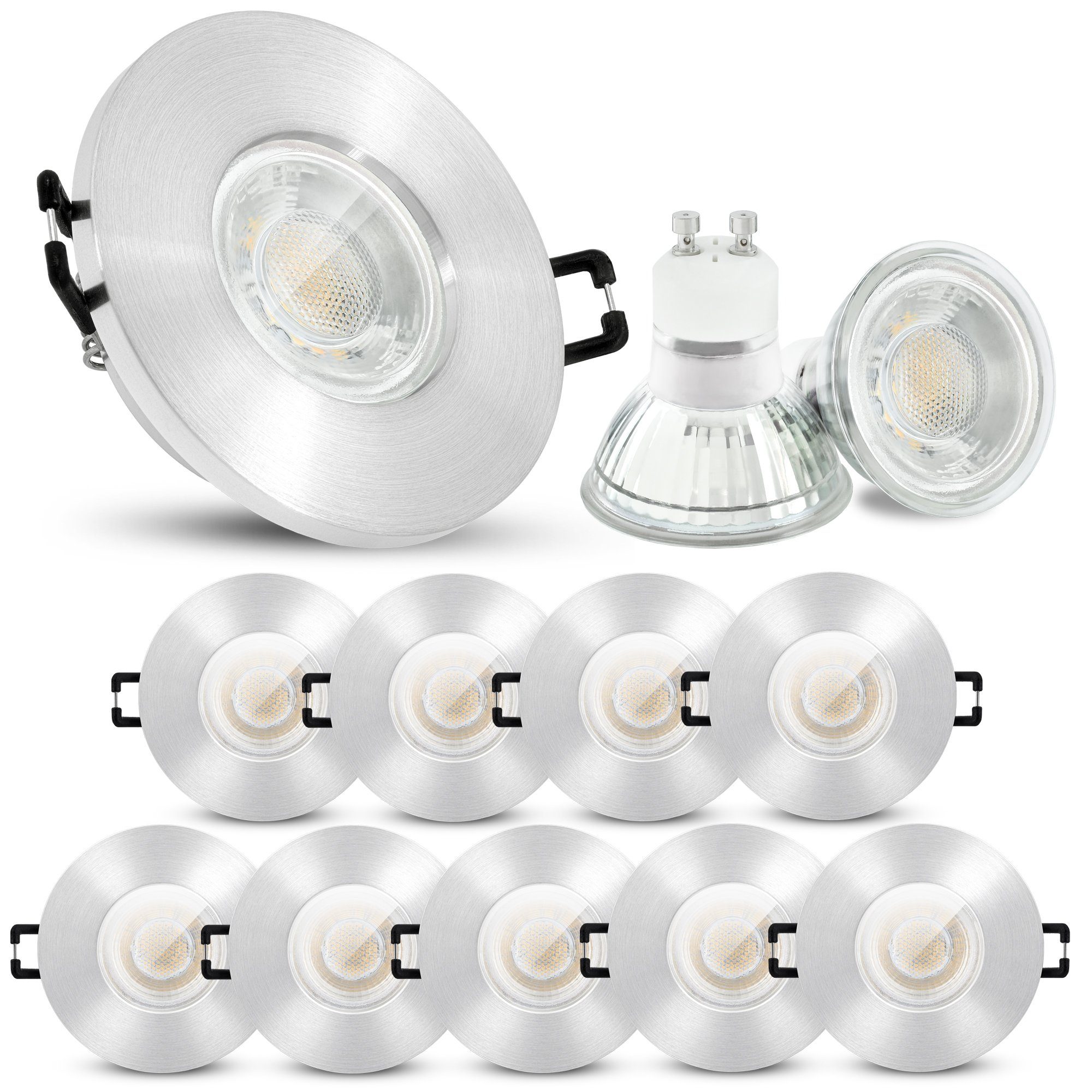 linovum LED Einbaustrahler 10er Set LED Einbaustrahler IP65 neutralweiss GU10 3W 230V, Leuchtmittel inklusive, Leuchtmittel inklusive