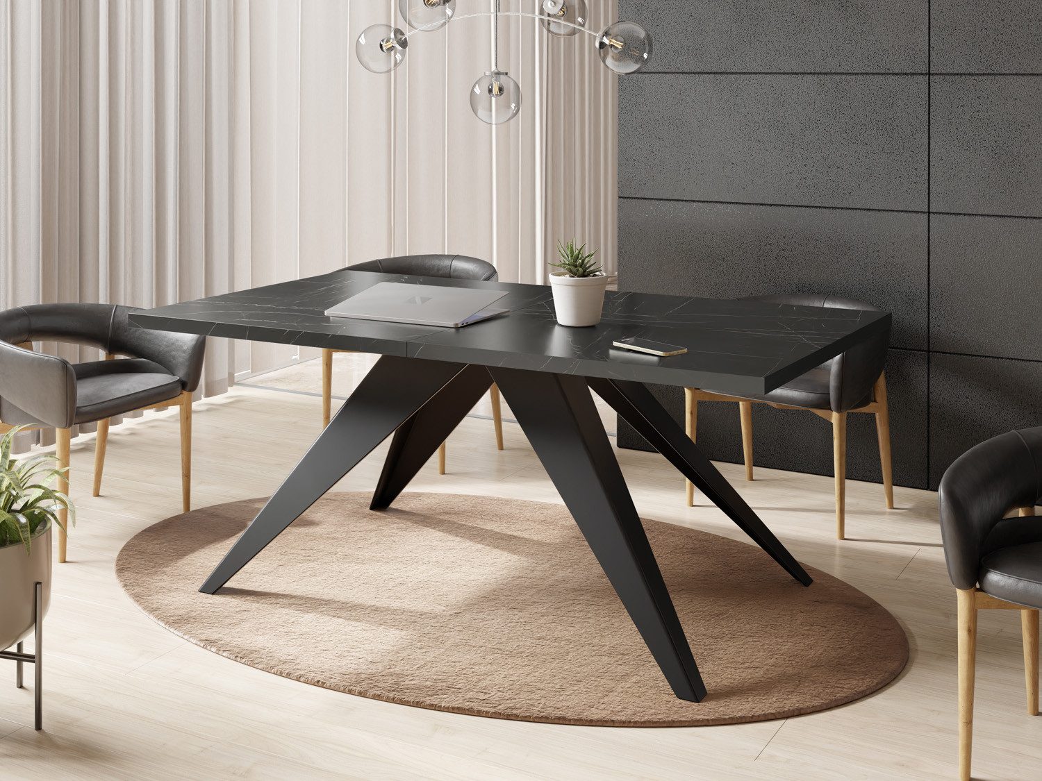WFL GROUP Esstisch Vance ausziehbar rechteckig mit schwarzen Metallbeinen (MADE IN EU, erhältlich in zwei Größen – 140/160 cm, ausziehbar auf 240/260 cm), moderner Tisch in Holzoptik für Küche, Esszimmer oder Wohnzimmer