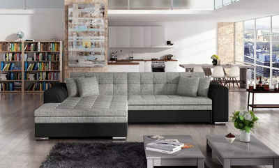JVmoebel Ecksofa Ecksofa Schlafsofa Bettfunktion Couch Grau Textil Polster Sofort, 1 Teile, Made in Europa