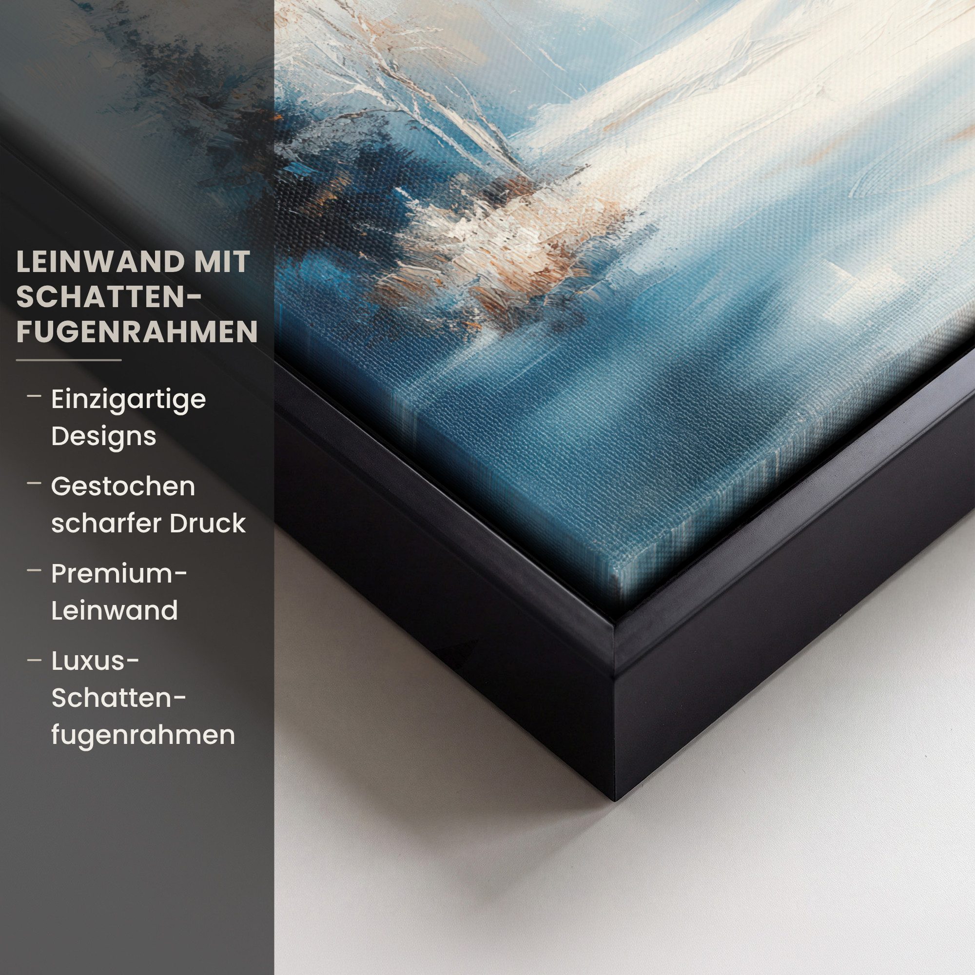 OneMillionCanvasses® Leinwandbild mit Rahmen - Wald – Winter – Natur – Abstrakt – Schnee, Fotodruck (1 St), Leinwand Bilder Klein, Wand Dekoration Aesthetic 20x20cm