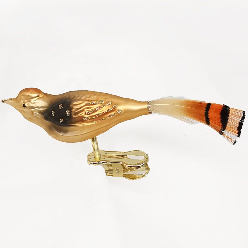 Schatzhauser Christbaumschmuck Goldschwanz mit Naturfedern, 7cm Vogel (1-tlg), mundgeblasen, handbemalt