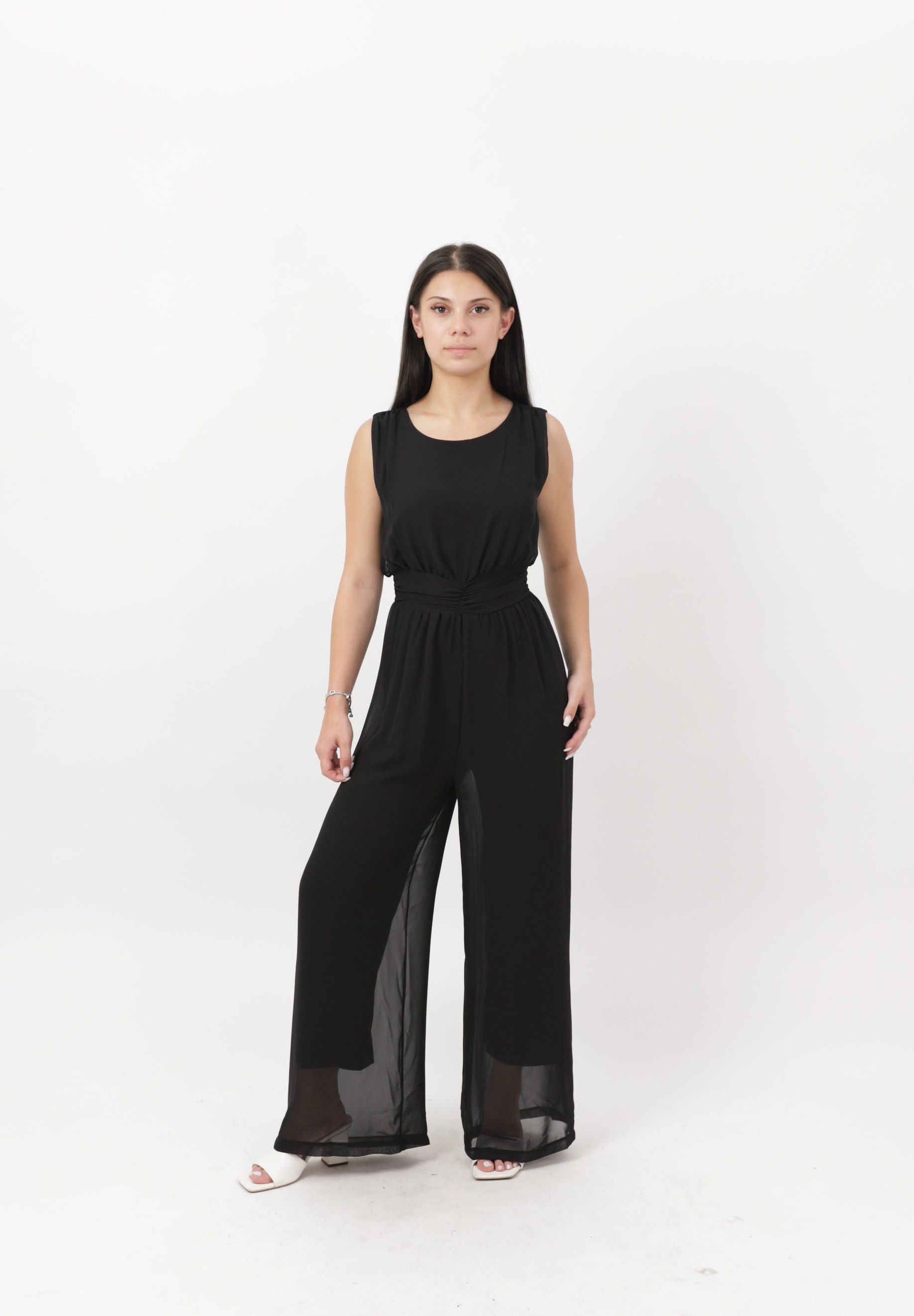 Elara Jumpsuit — Damen Overall mit weitem Bein, Taillenbund und Chiffon-Look
