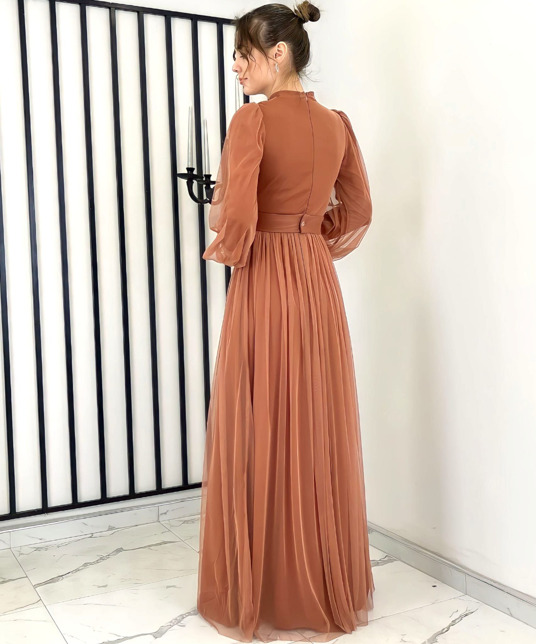 fashionshowcase Tüllkleid Damen Abendkleid Maxilänge Abaya-Stil günstig online kaufen