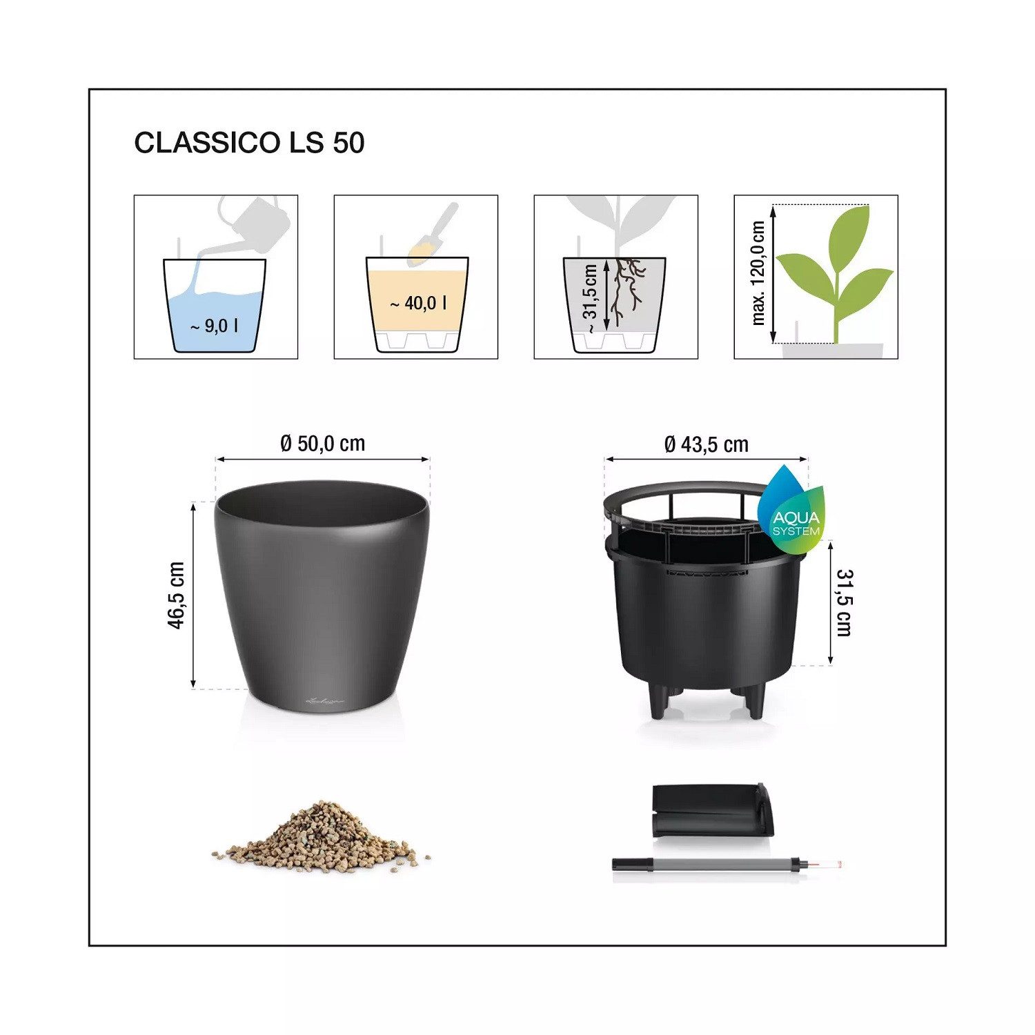 Lechuza® Pflanzkübel Classico Color LS 50, schiefergrau
