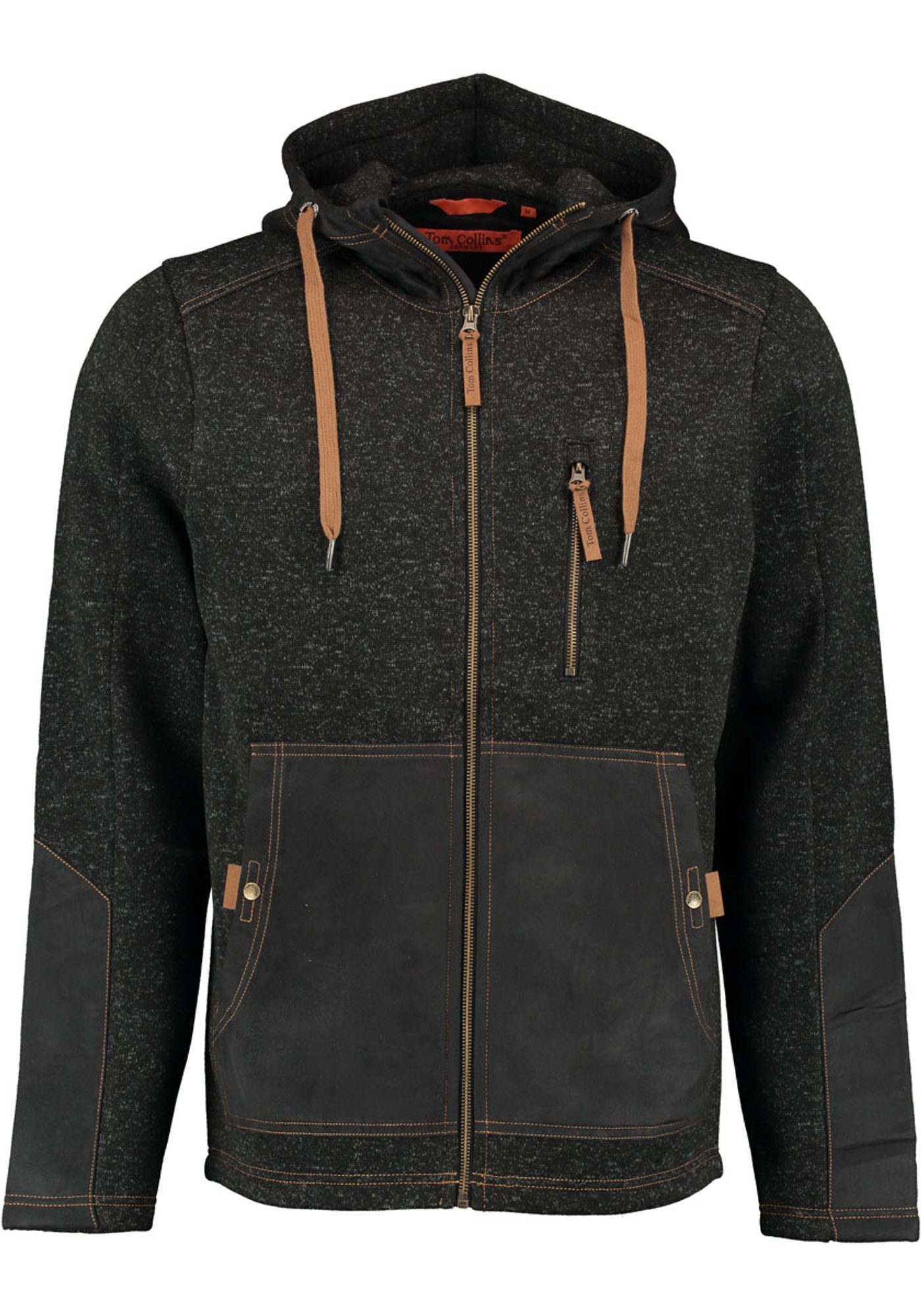 Tom Collins Strickfleecejacke Mumep Herren Outdoorjacke hochgeschlossen mit Kapuze anthrazit