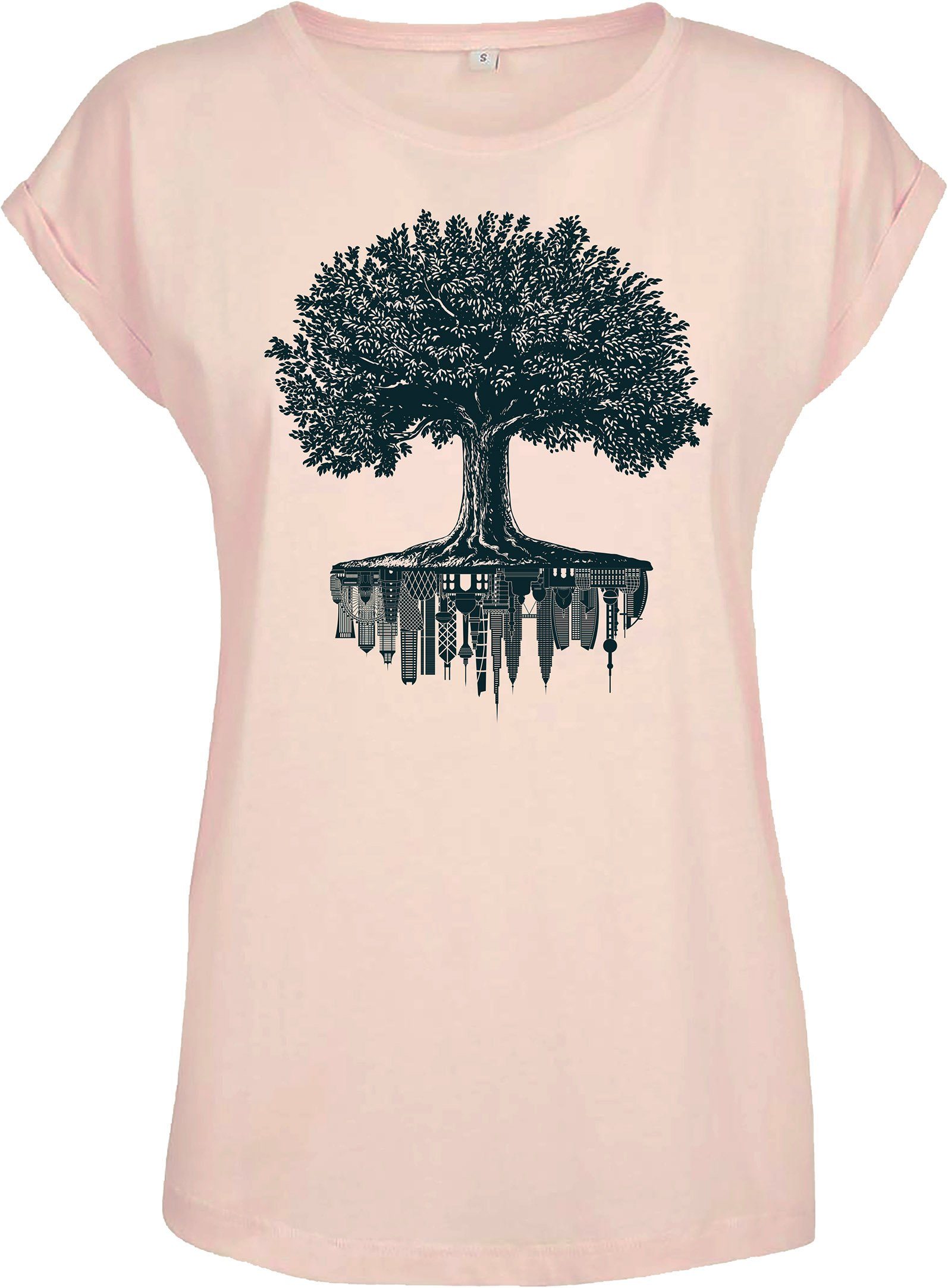 Baddery Print-Shirt Garten T-Shirt Damen : Forest City - Frauen Tshirt - Nature Shirt Baum, hochwertiger Siebdruck, aus Baumwolle