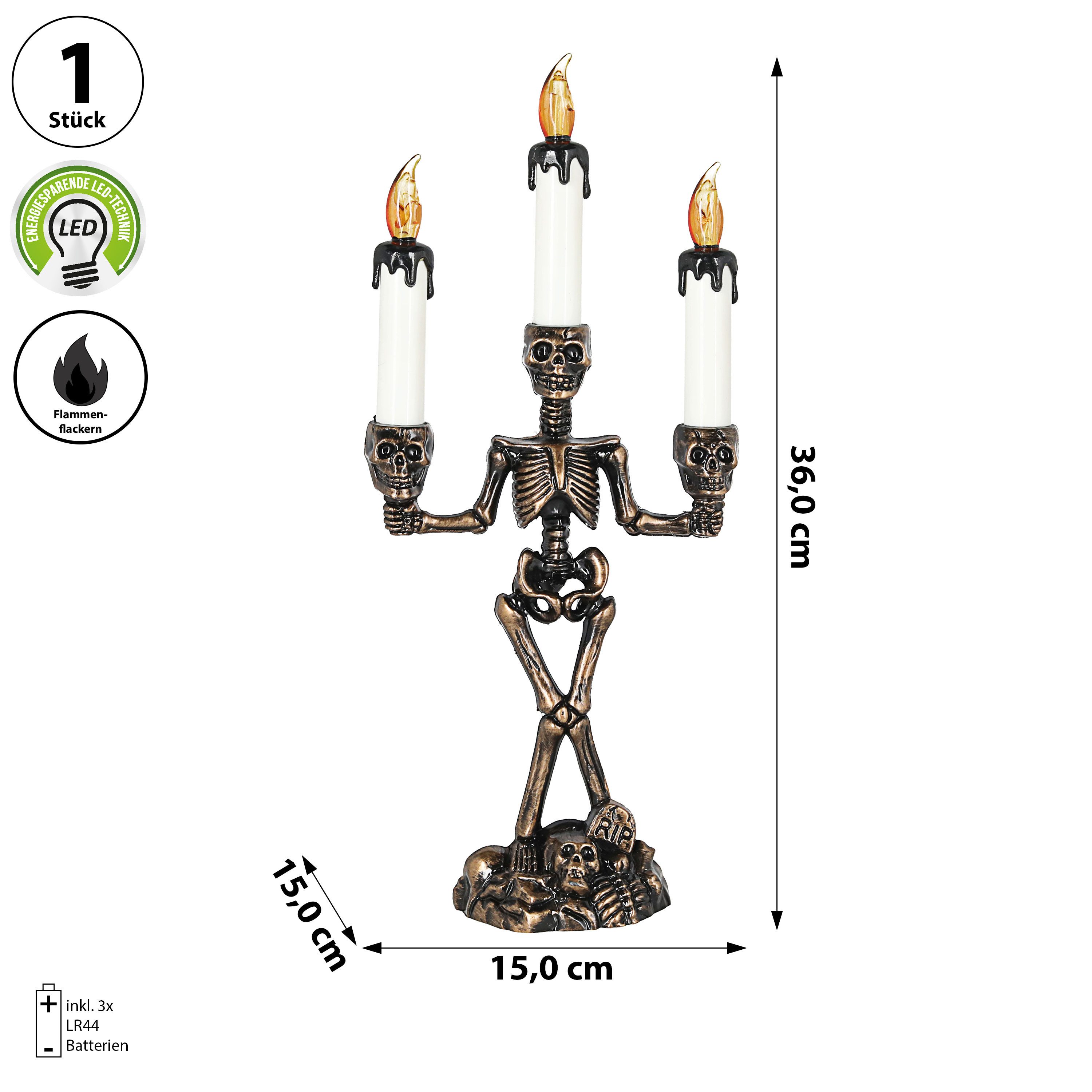 CEPEWA LED Dekolicht LED Kerzenständer Skelett Totenkopf 15x36x8cm schwarz günstig online kaufen