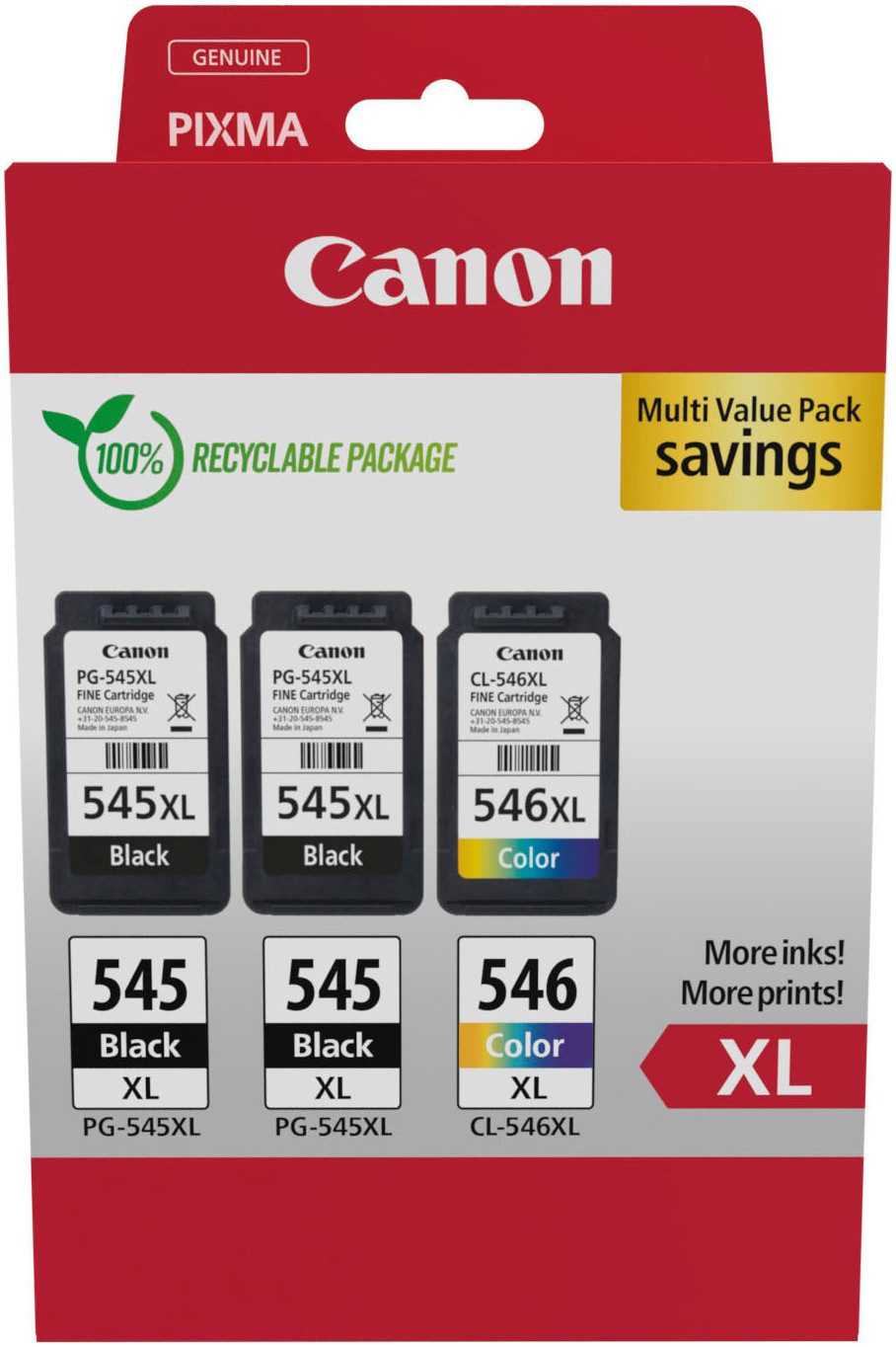 Canon PG-545XL x2/CL-546XL Triple Pack Tintenpatrone (Packung, 3-tlg)