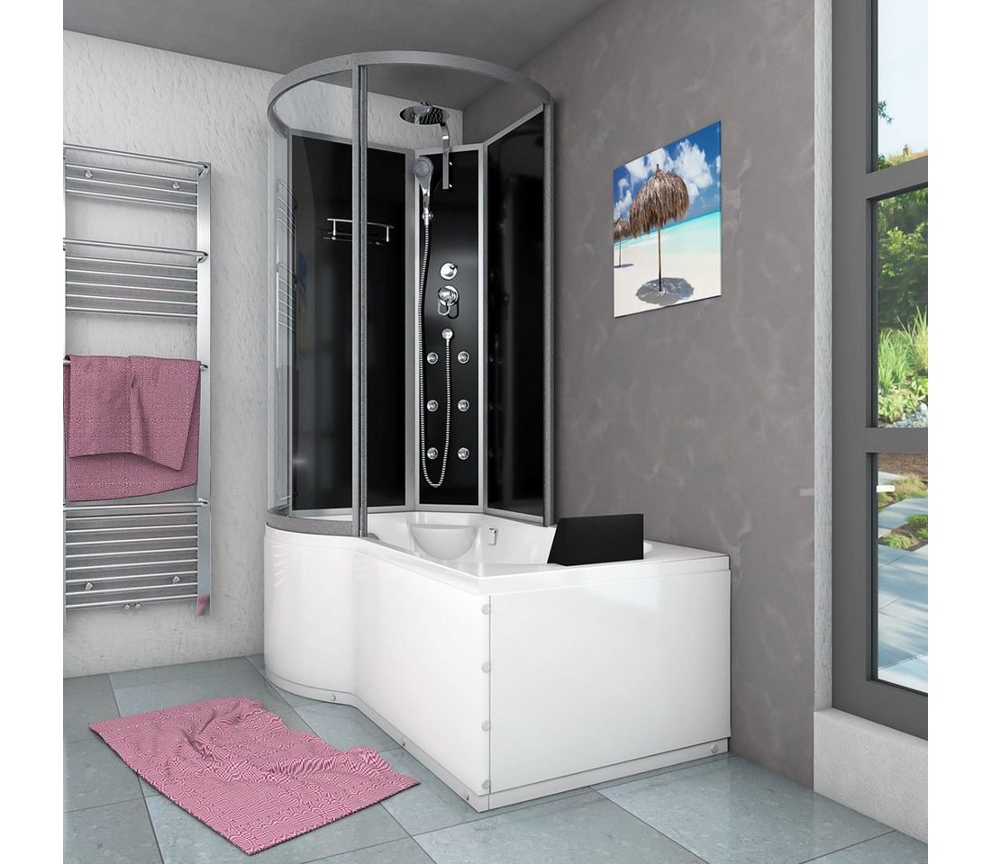 Thumbnail - AcquaVapore Grossraumdusche Wanne Dusche Kombination sw K50-R30 100x170, Sicherheitsglas ESG, inklusive Duschwanne, Ruts...