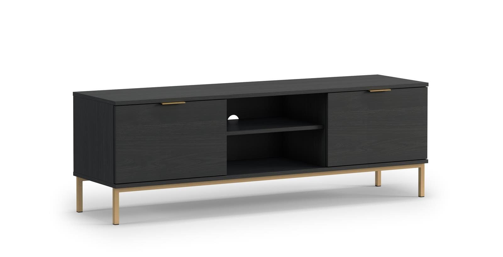 aus Türen Klappe TV-Schrank (RTV 2x Gasantrieb 150 Stil) Schrank Pula cm mit im Metallgestell, Lowboard Schwarz modernes Beautysofa mit II