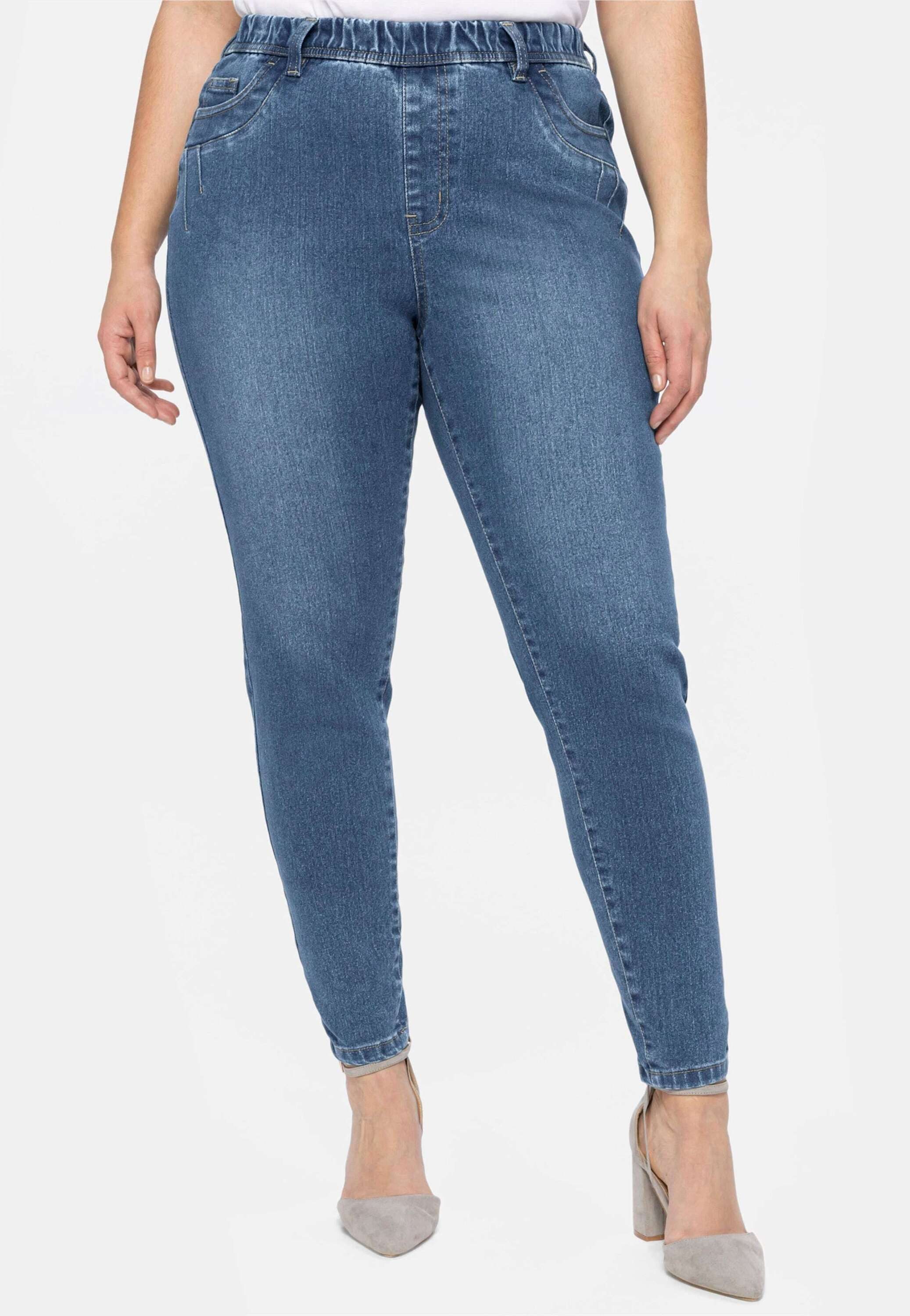 Sheego Bequeme Jeans Stretch-Jeans normal mit Gummibund und Gürtelschlaufen