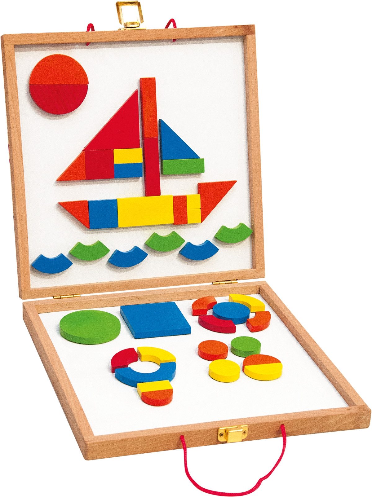 Woodyland Lernspielzeug 91123 Kreativkoffer mit magnetischen Holzbausteinen. 42 tlg (42-St), Magnetisches Spielset mit Magnetfeld und Spiegelfolie
