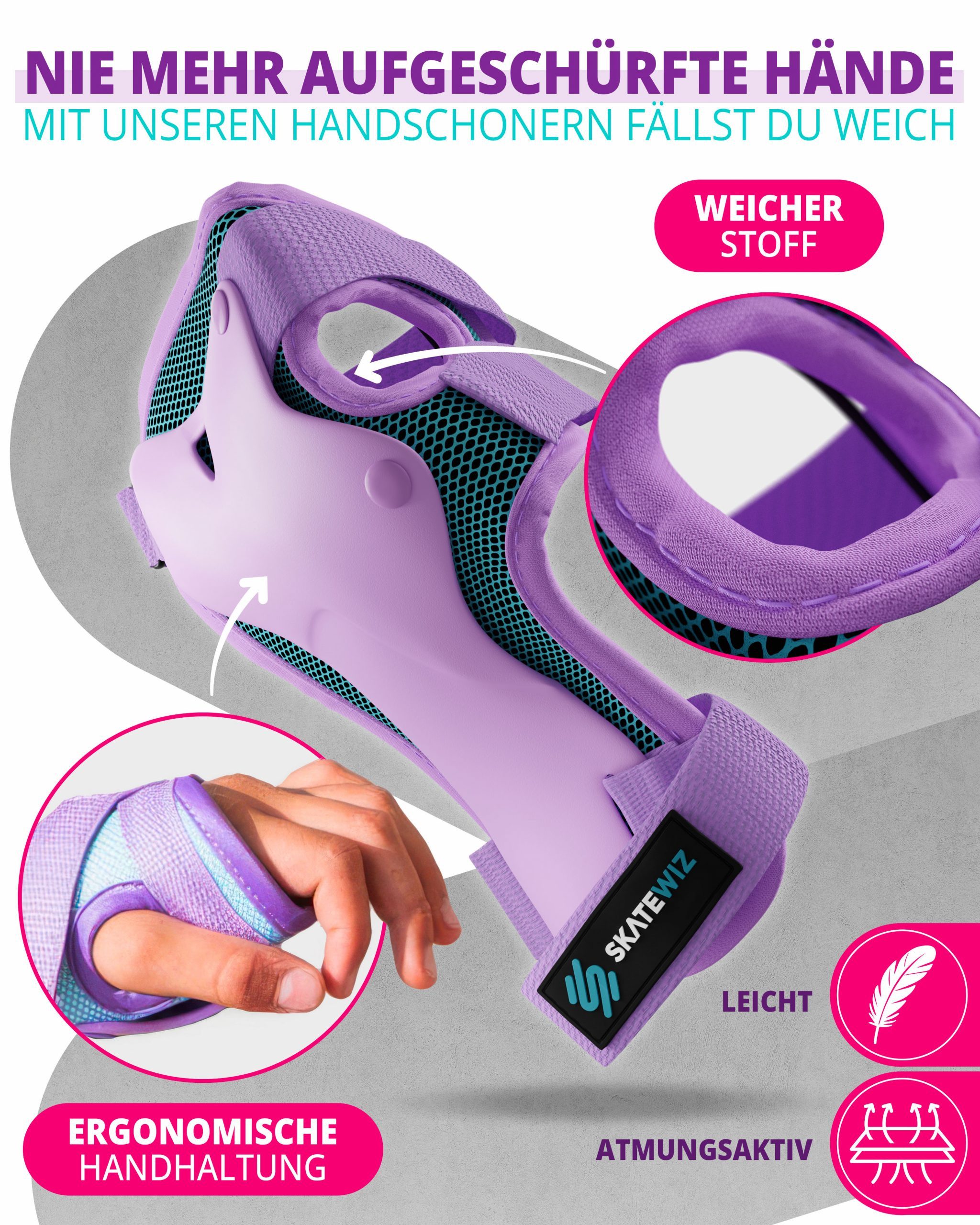 SKATEWIZ Protektoren-Set SMASH Knieschoner Kinder Inliner Schoner Erwachsene Protektoren Set (Schonerset Inliner skates Mädchen Schützer, 6-tlg., Inliner Schoner mit Knie-, Ellenbogen- und Handgelenkschützer), Schützer Inline Skates Kinder Schlittschuhe Schoner