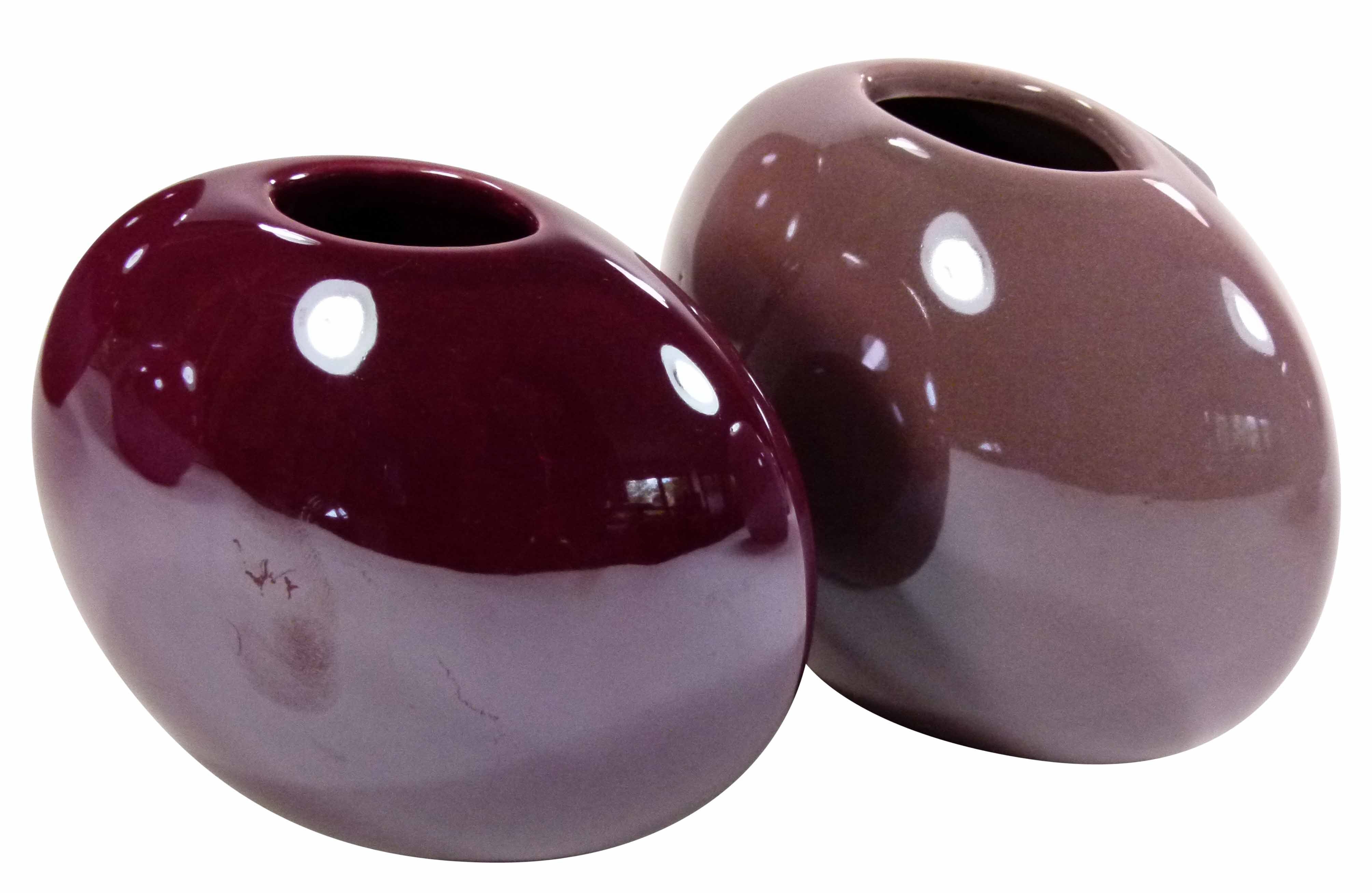 GlasArt Dekovase 2er Set Blumenvase Dekovase Frühling Lila/Rose Keramik Oval 11-18cm | Dekovasen