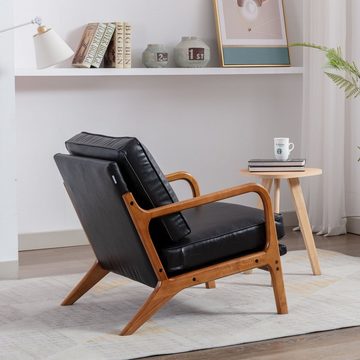 WISHDOR Sessel Polsterstuhl Freizeitstuhl Relaxsessel Sessel Loungesessel (Stuhlbein besteht aus Gummiholz), PU Kunstleder stoff