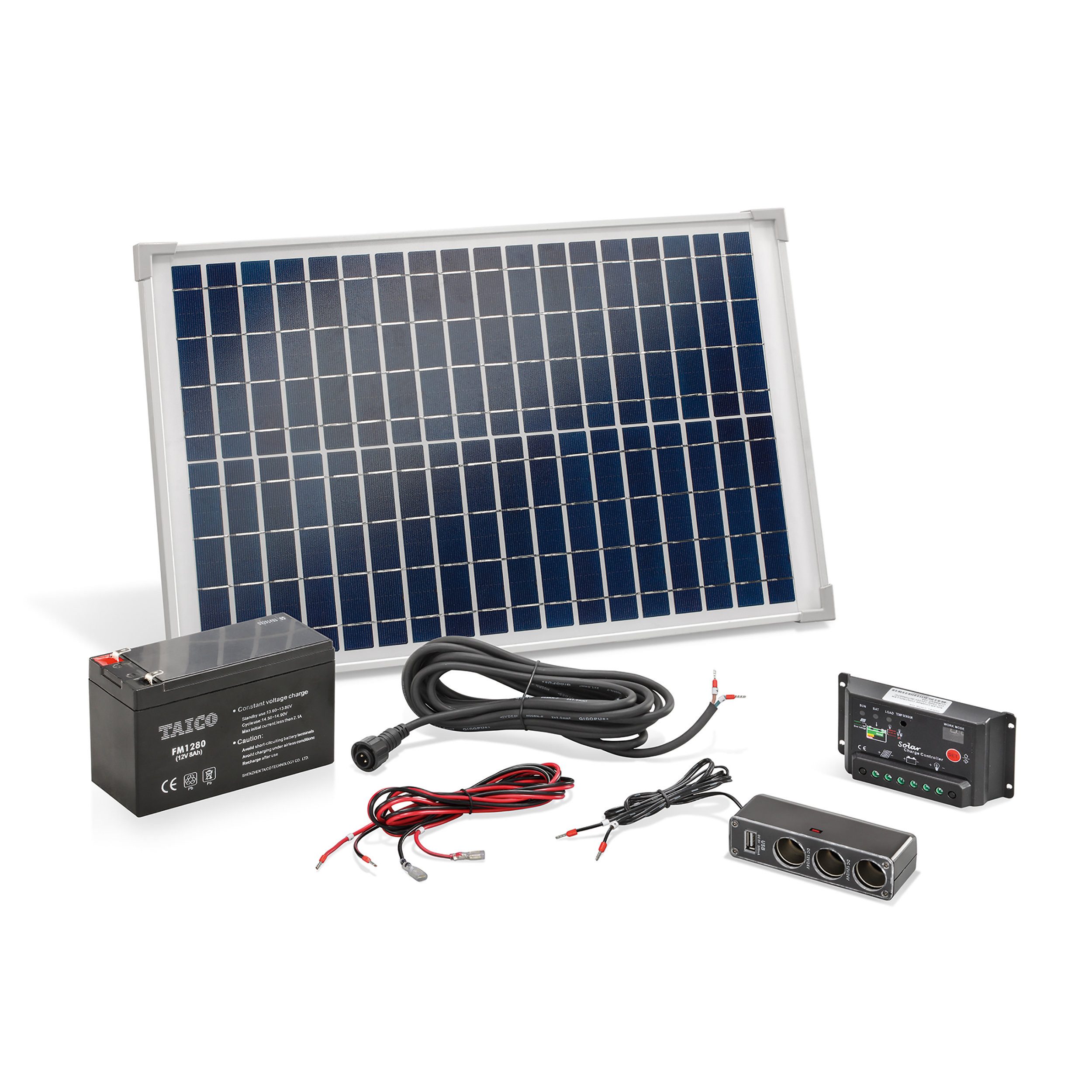 esotec Solaranlage PV-Solar Inselanlage 20Wp, 12V 8Ah Akku, Kabel, Laderegler 120005