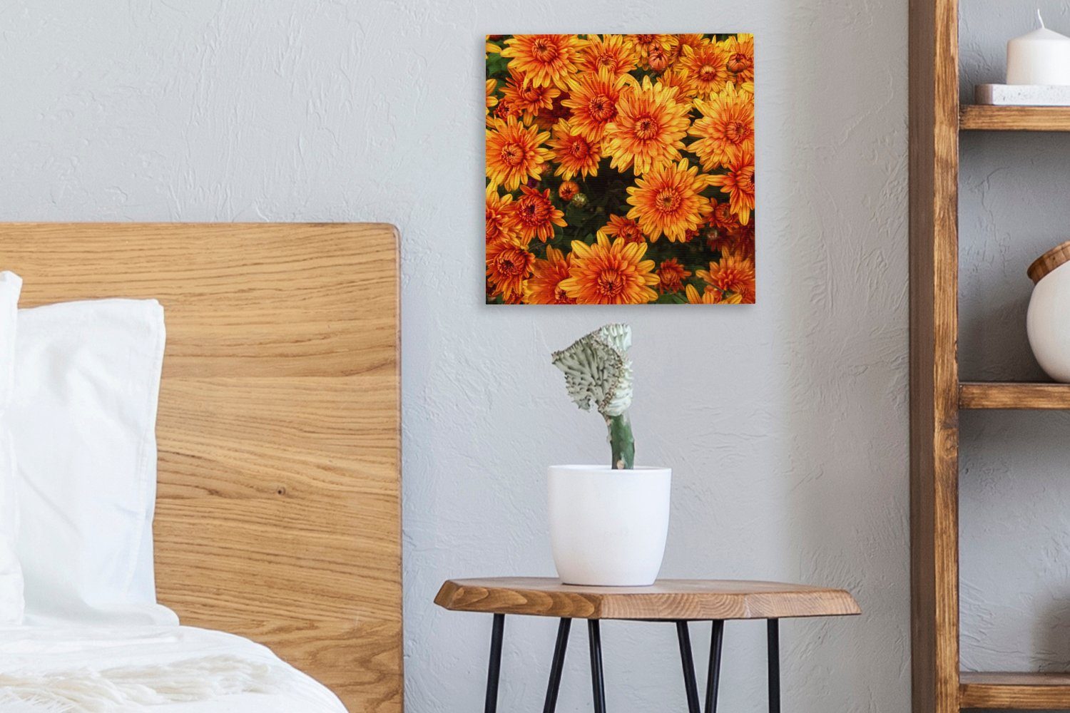 Orange Chrysantheme, - Leinwandbild Bilder OneMillionCanvasses® Leinwand (1 für - Wohnzimmer Blumen Schlafzimmer St),