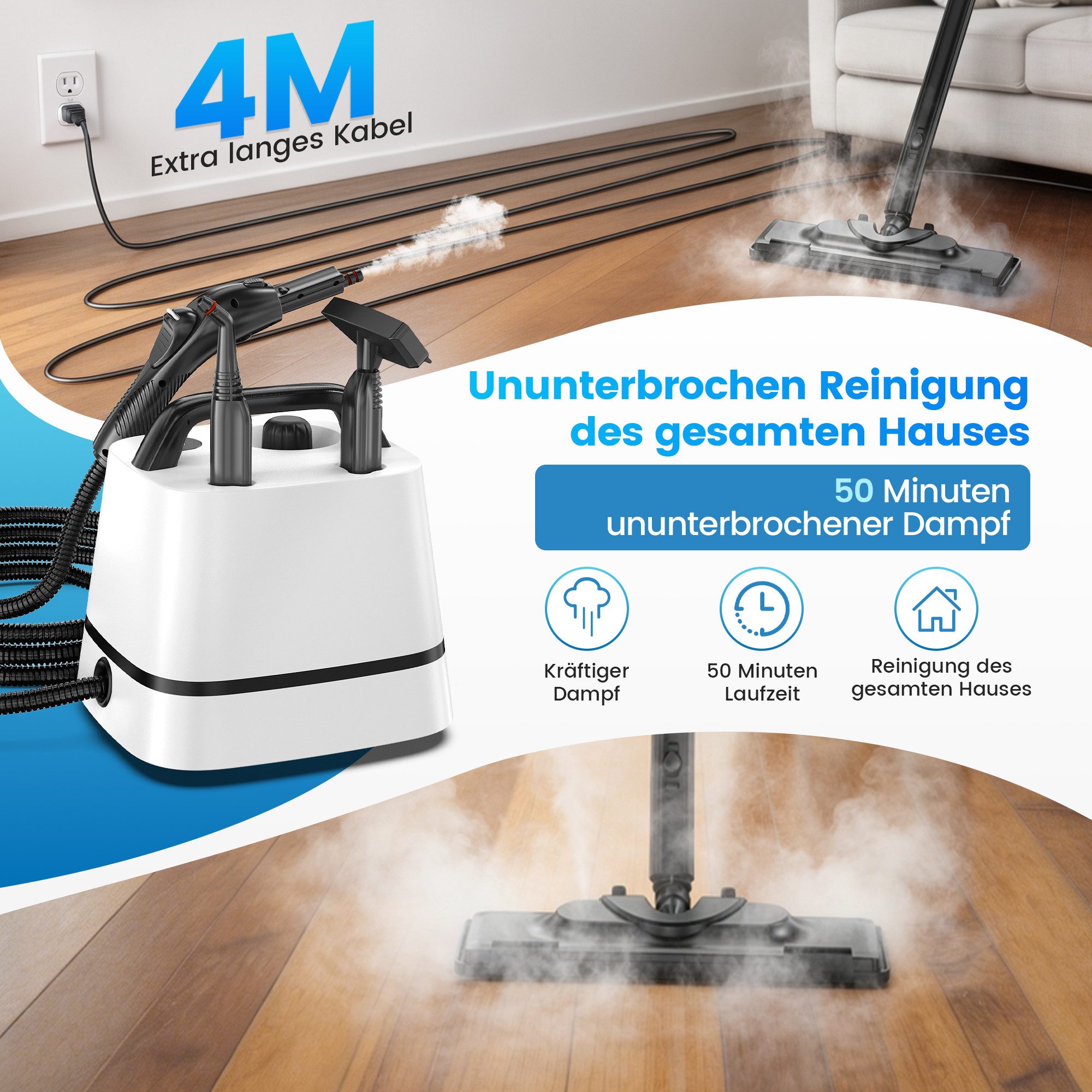 INSE Dampfreiniger G3 Dampfreiniger dampfmopp wischmapp set, 2000 W, beutellos, 65 PSI&120°C, 5 Min Schnellaufheizung, 1500ML Tank, 7-teiliges Zubehör – Bild 5 von 5