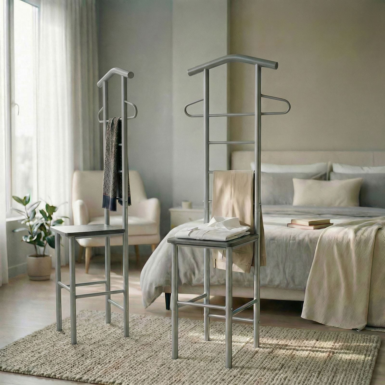 CARO-Möbel Herrendiener JIVO, Stummer Diener 2er Set mit Hosenbügel Kleiderablage grau