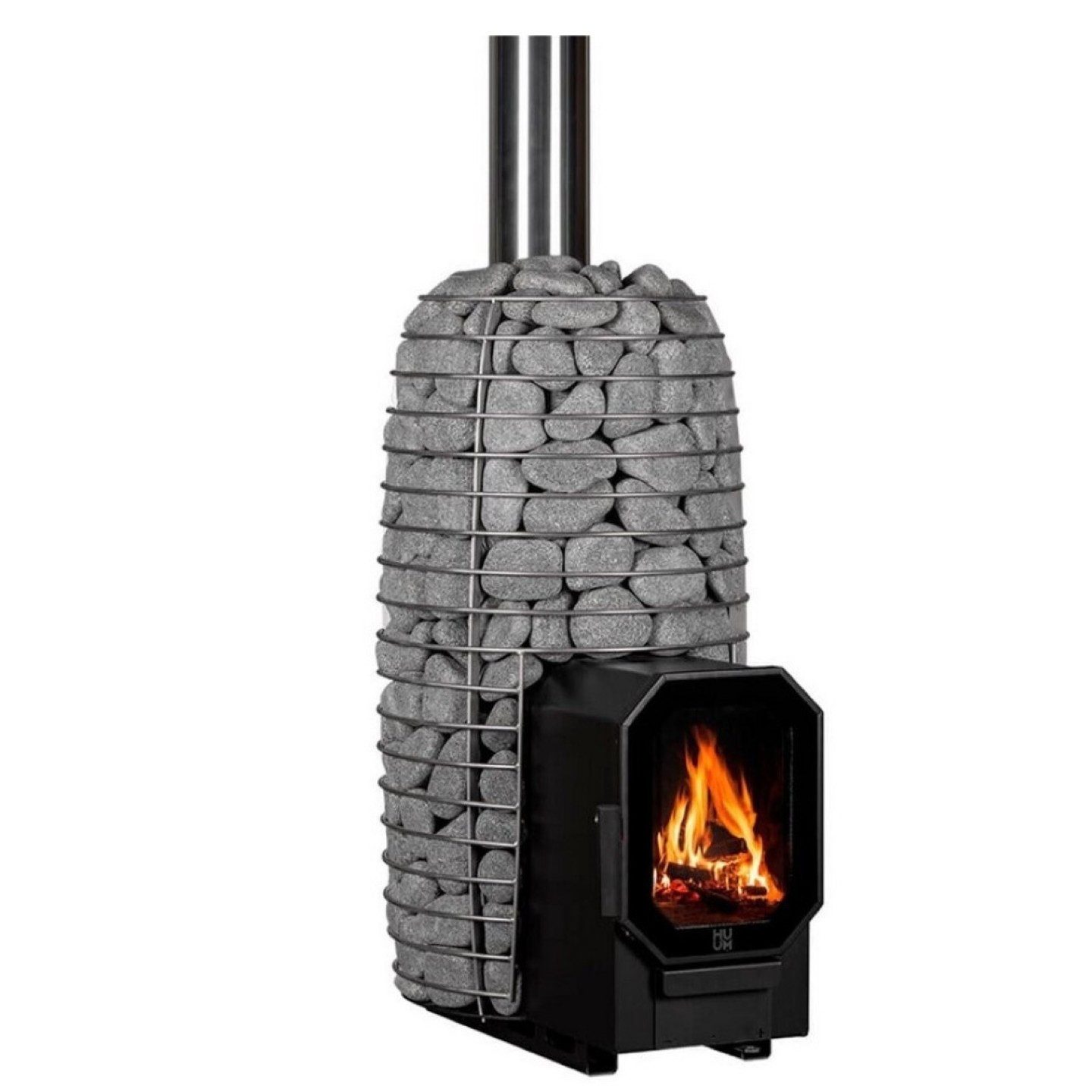HUUM Saunaofen HUUM HIVE Flow Mini LS Holz-Saunaofen 8,5 kW, 8,5 kW, manuelle Steuerung, Holzofen mit Durchladefeuerraum und 105 kg Steinvolumen für 6–14 m³